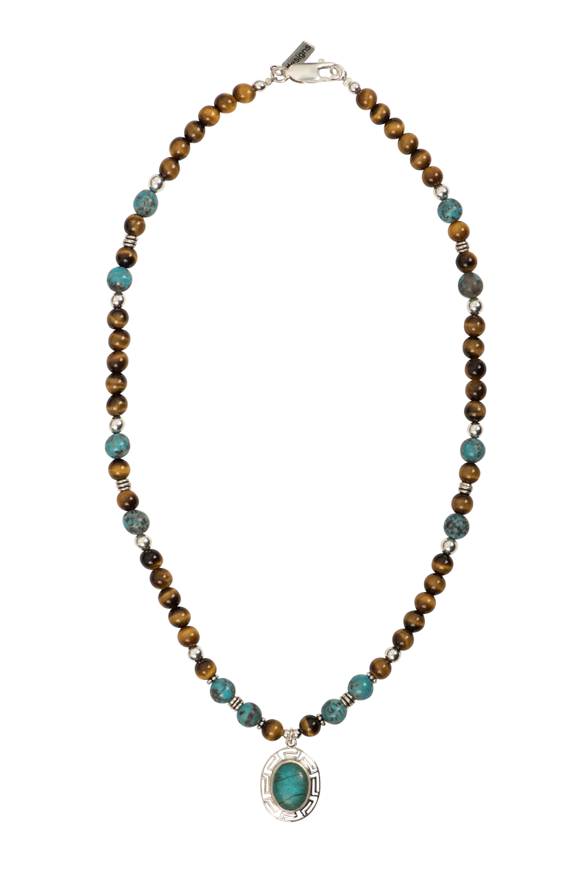Paige Wallace Turquoise & Tiger's Eye Necklace – Handmade Boho Jewelry for Women, Natural Stone Pendant Necklace – Perfect for Gifts, Weddings & Everyday Wear