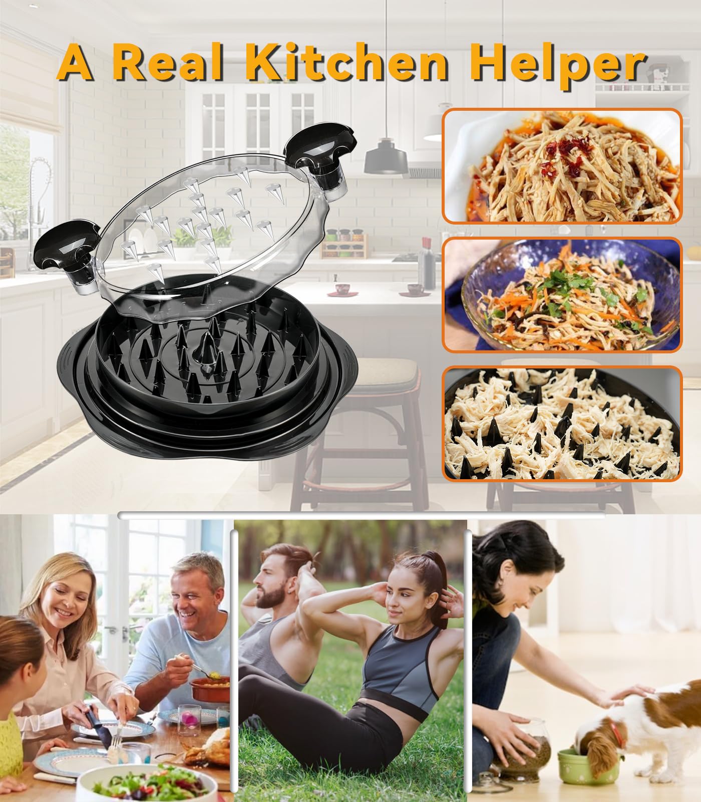 Premium Manual Chicken Shredder Tool - Twist & Grind Kitchen Gadget for Chicken Breast, Ground Meat & Vegetables | Durable Food Processor for Meal Prep, Tacos, Salads & Stir Fry (Elegant Black)