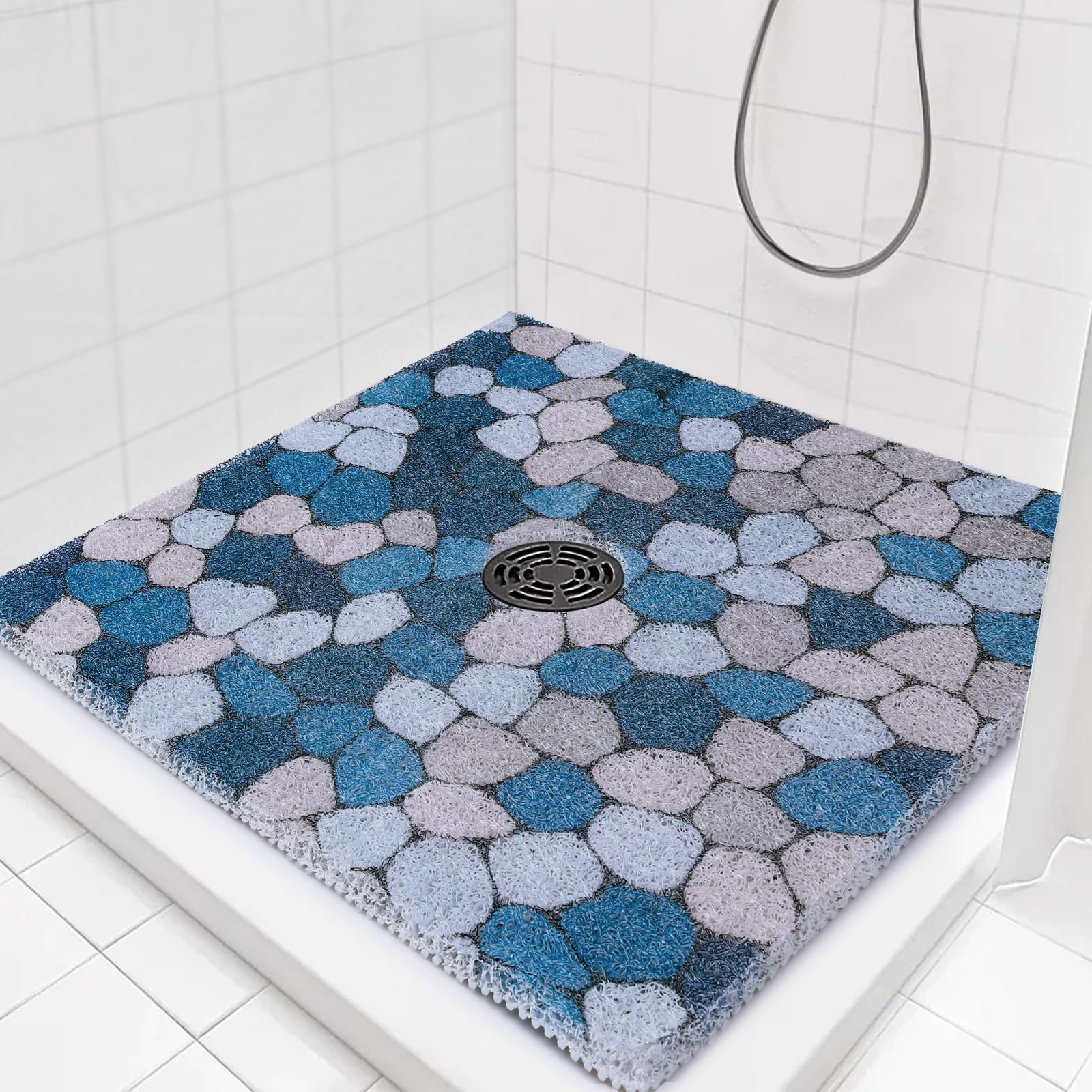 Non-Slip Square Shower Mat with Drain Hole - PVC Loofah Bath Mat for Shower Stall, Anti-Slip Bathroom Floor Mat for Safety - Perfect for Bathrooms, Spa, and Wet Areas
