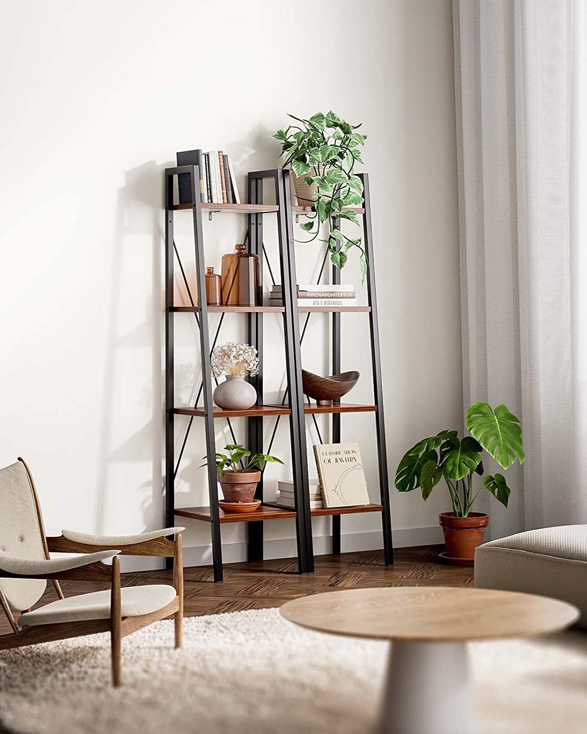 4-Tier Ladder Shelf Bookcase - Multipurpose Organizer Rack for Books, Plants & Home Decor | Space-Saving Storage Solution for Living Room, Office, Bedroom & Balcony | Sturdy Wooden Display Shelf for Books, Flowers & Decorative Items