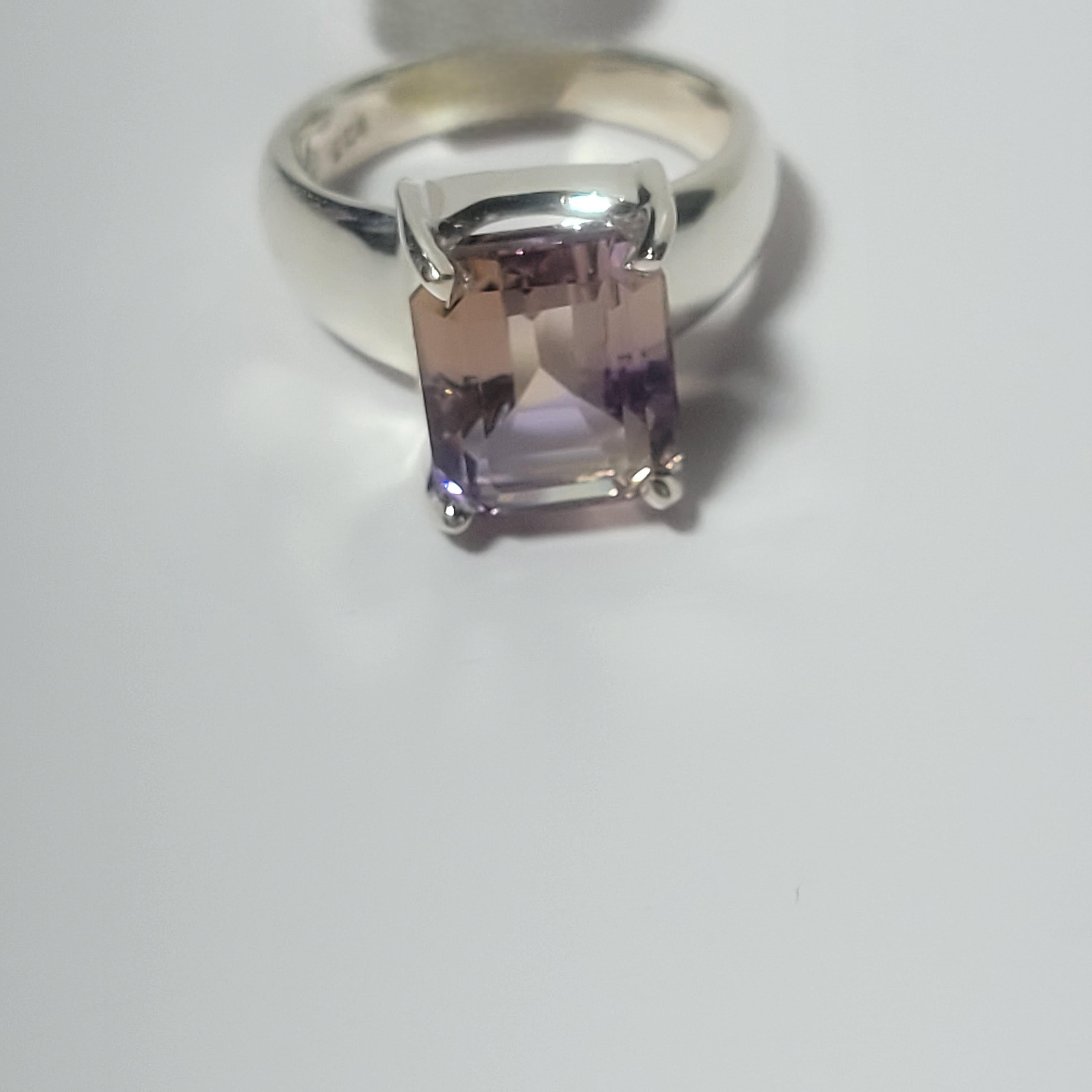 Natural Ametrine Faceted Rectangle Ring - 925 Sterling Silver Jewelry for Women, Gift for Her, Elegant Statement Piece for Parties & Special Occasions