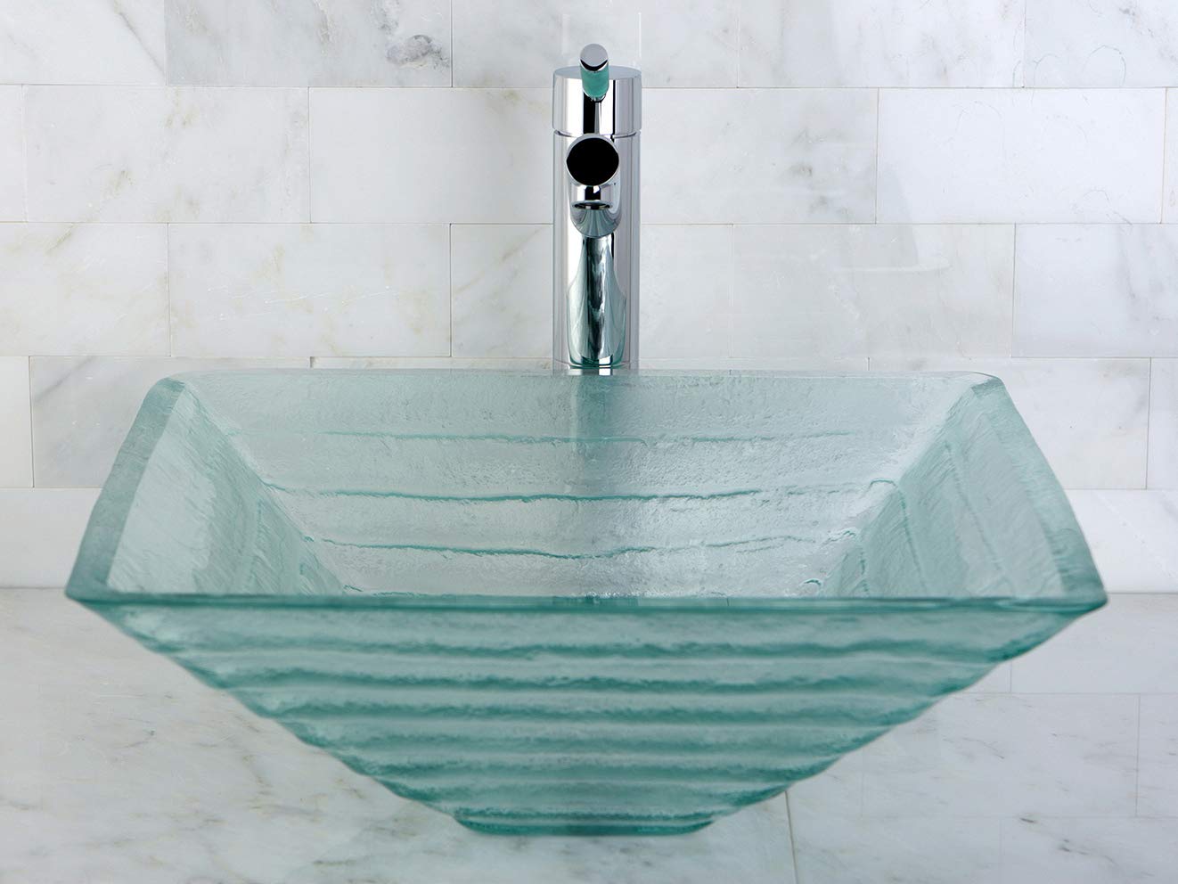 Crystal Clear Square Glass Vessel Bathroom Sink - Modern Above Counter Basin for Vanity, Powder Room & Luxury Bathroom Decor