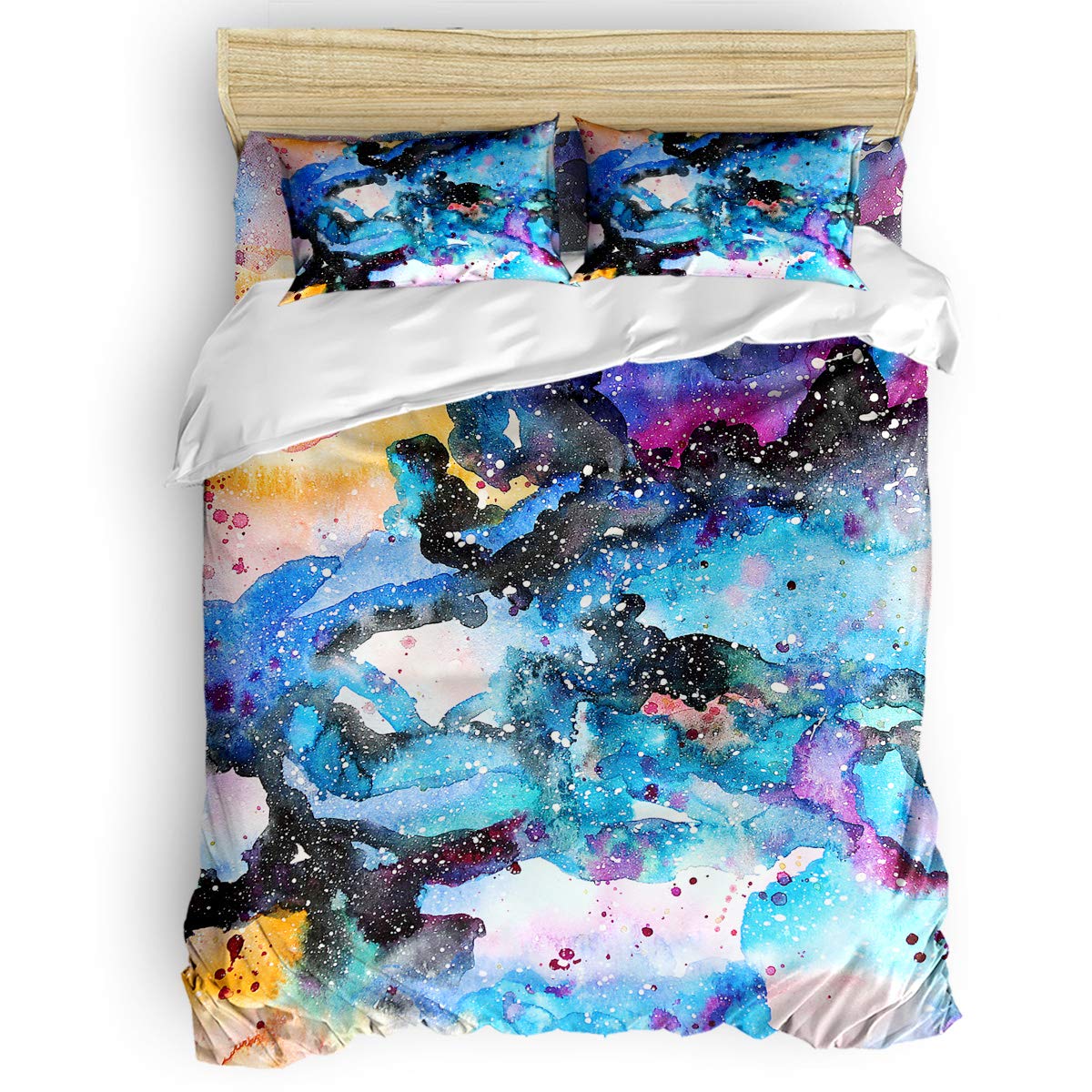 Luxury 4-Piece Duvet Cover Set - Abstract Watercolor Oil Painting Design - Full Size Bedding Set with 2 Pillowcases, 1 Duvet Cover & 1 Fitted Sheet - Soft & Breathable for Home, Hotel Decor - Perfect for Master Bedroom, Guest Room & Airbnb Styling