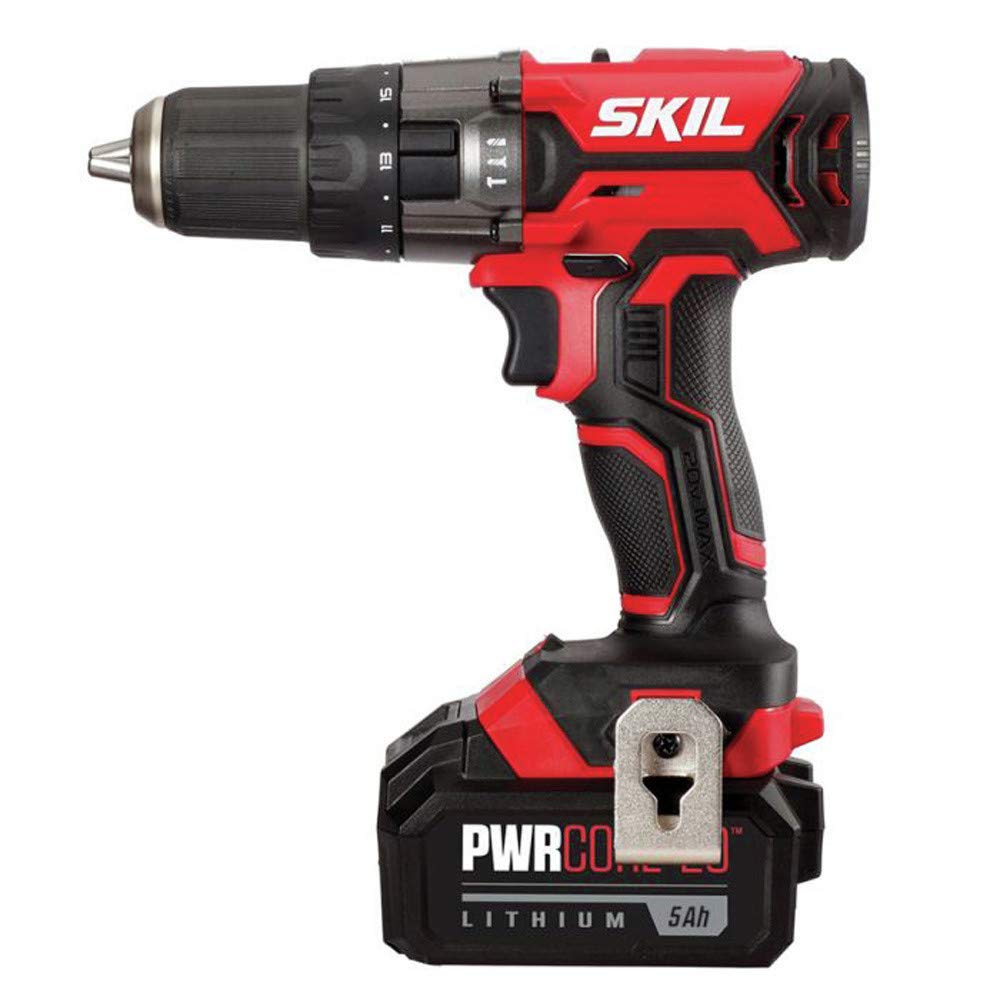 Skil PWRCore 20 Brushless Hammer Drill with 2.0Ah Lithium-Ion Battery & Fast Charger - Powerful Cordless Drill for Home DIY Projects, Woodworking, and Construction Work