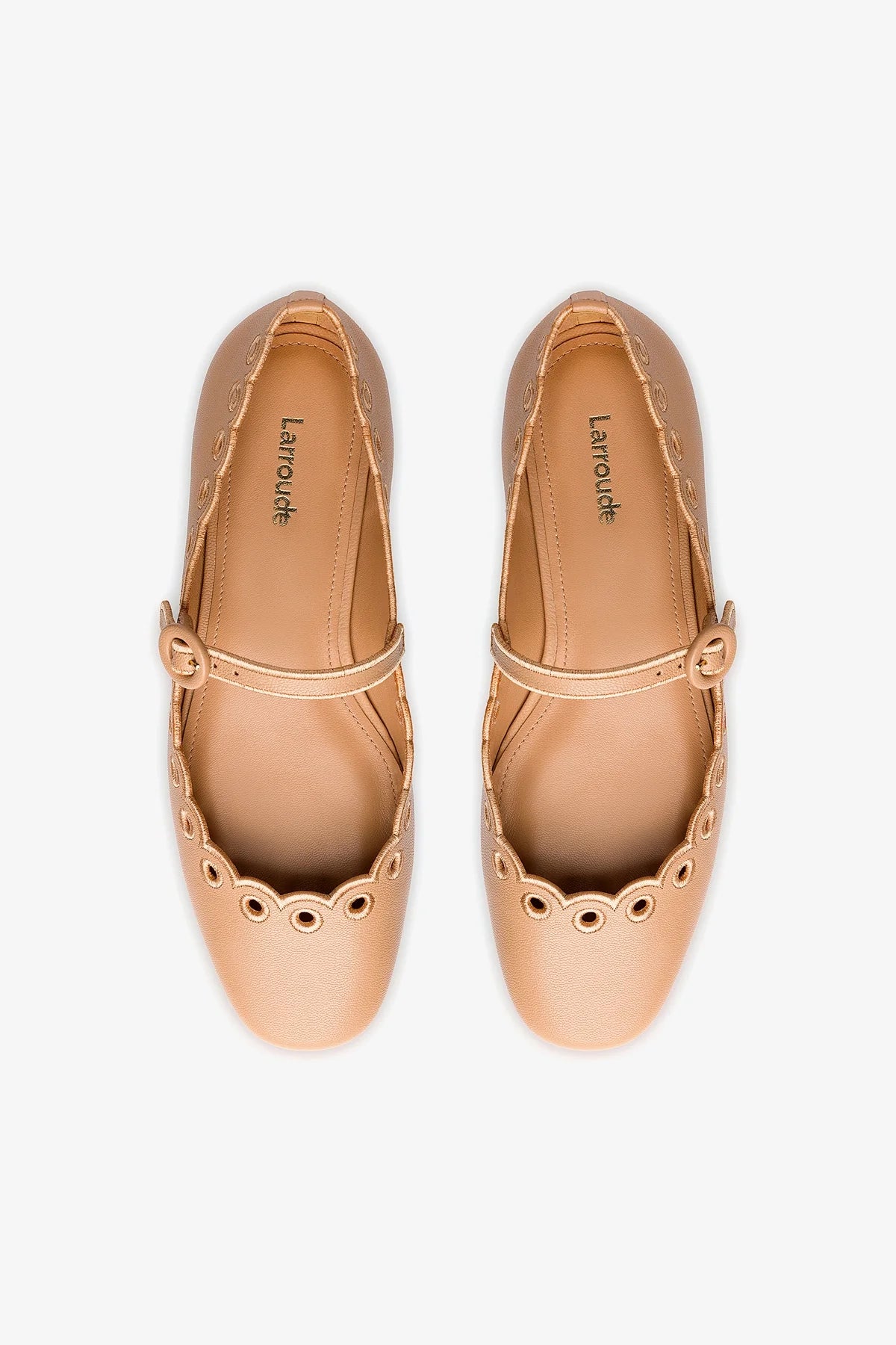 Blair Broderie Ballet Flat in Tan Leather - Women's Comfortable Leather Ballet Flats for Work, Office, and Casual Wear