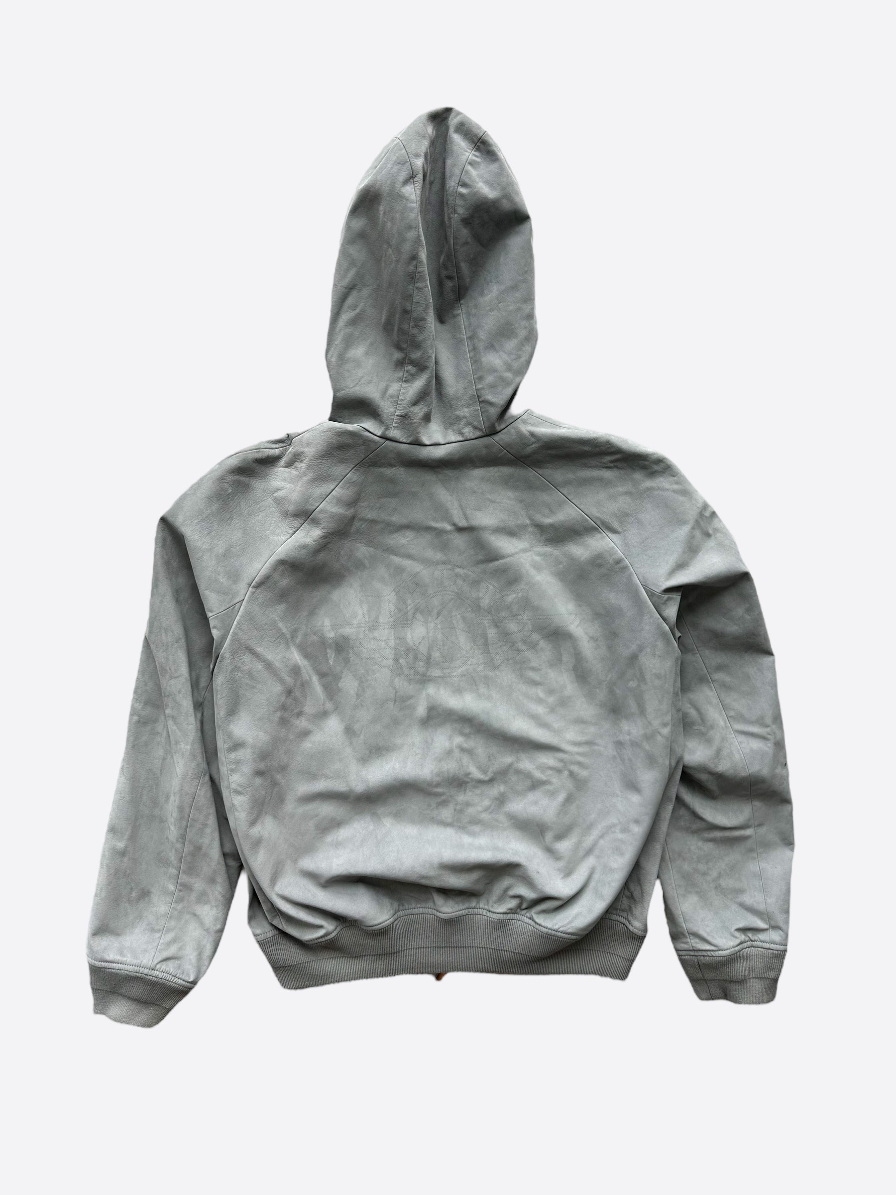 Dior Air Jordan Grey Leather Hooded Jacket for Men - Stylish Winter Coat with Hood - Perfect for Streetwear Fashion & Outdoor Activities