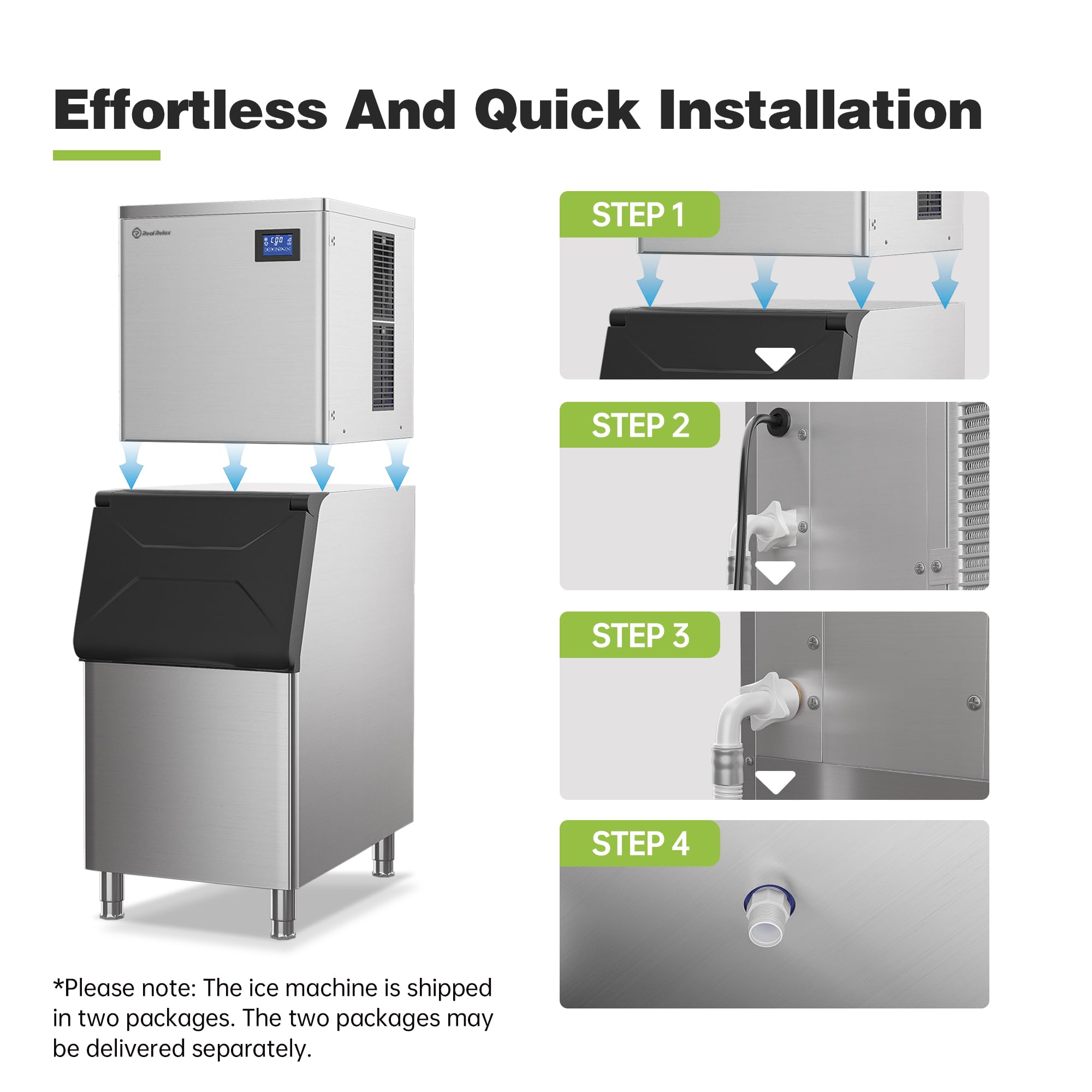 Commercial Ice Maker Machine 400 lbs/24h, 330 lbs Storage Bin - Stainless Steel Industrial Ice Machine with Auto Cleaning for Bars, Restaurants, Cafes, Gyms & Parties - Perfect for High-Volume Ice Production in Hospitality & Food Service Businesses