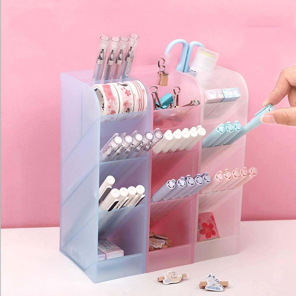 4-Compartment Plastic Inclined Pen Holder - Desk Organizer for Pencils, Pens & Office Supplies | Perfect for Office, School & Home Workspace Organization (Multiple Colors Available)