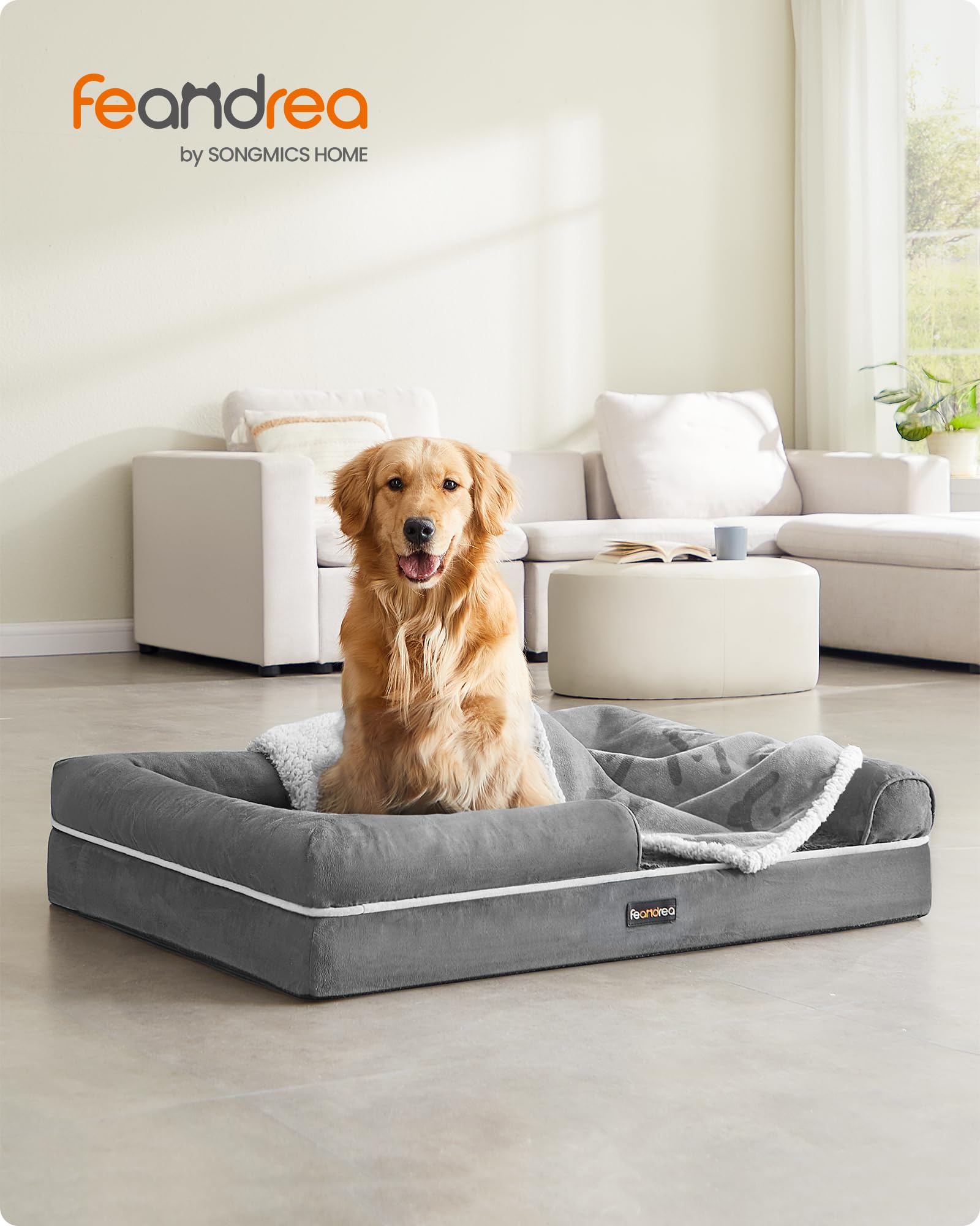 Feandrea Orthopedic Dog Bed Large - Waterproof Washable Cover for Pets