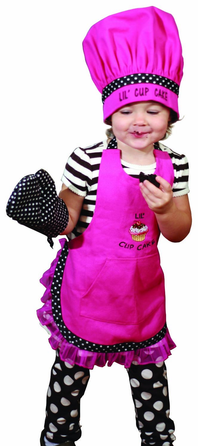 Kids Cooking Set - Manual Woodworkers & Weavers Child's Kitchen Apron, Chef Hat & Oven Mitt - Lil' Cupcake Design for Baking & Pretend Play