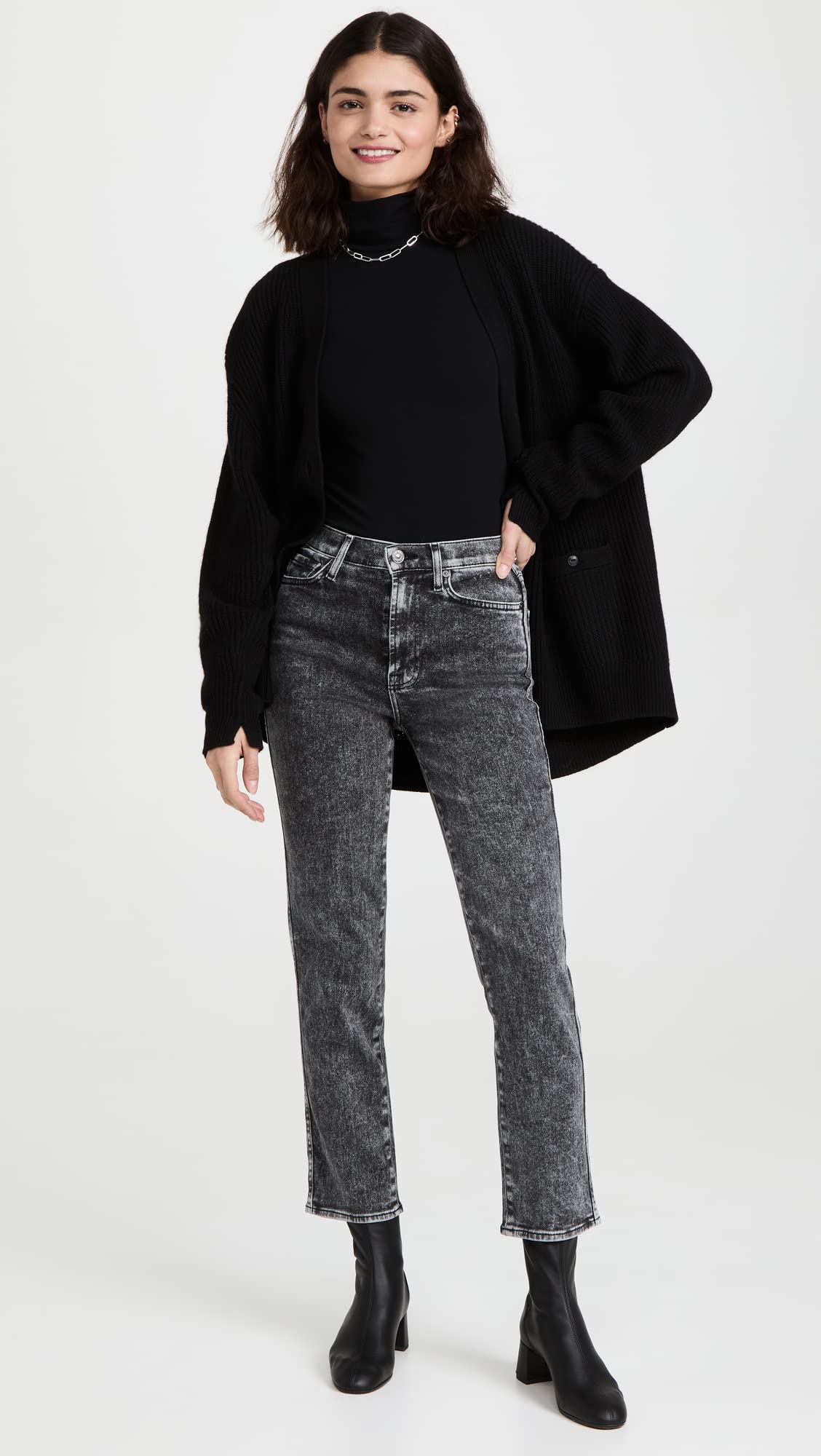 7 For All Mankind Women's High Waist Cropped Straight Jeans - Slim Fit Denim Pants for Casual & Office Wear | Comfortable Stretch Fabric | Perfect for Everyday Style & Work Outfits