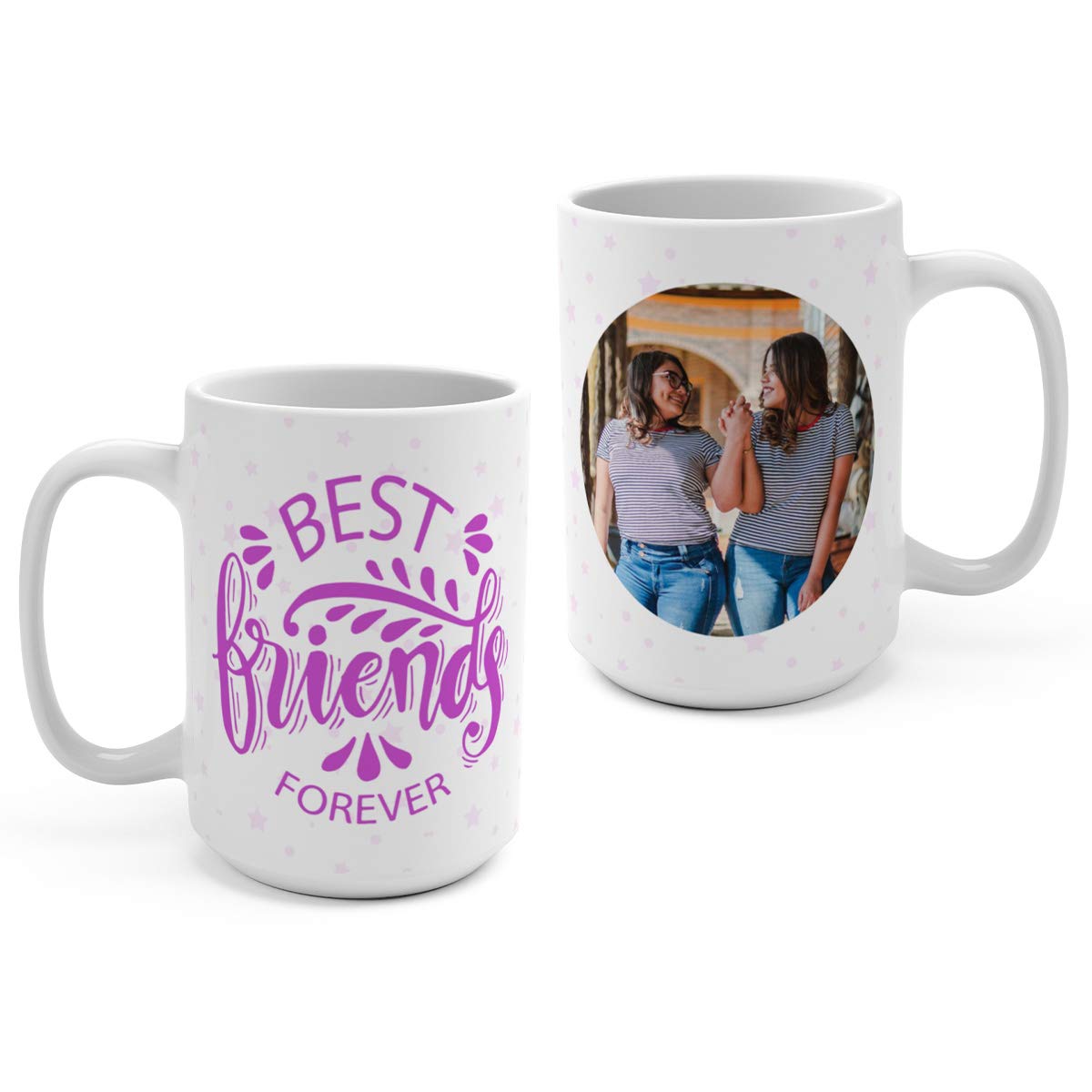 Personalized Best Friend Coffee Mug - 15oz Custom Photo Ceramic Cup for BFF Gifts | Dishwasher & Microwave Safe | Great for Coffee, Tea, Hot Chocolate & Office Use
