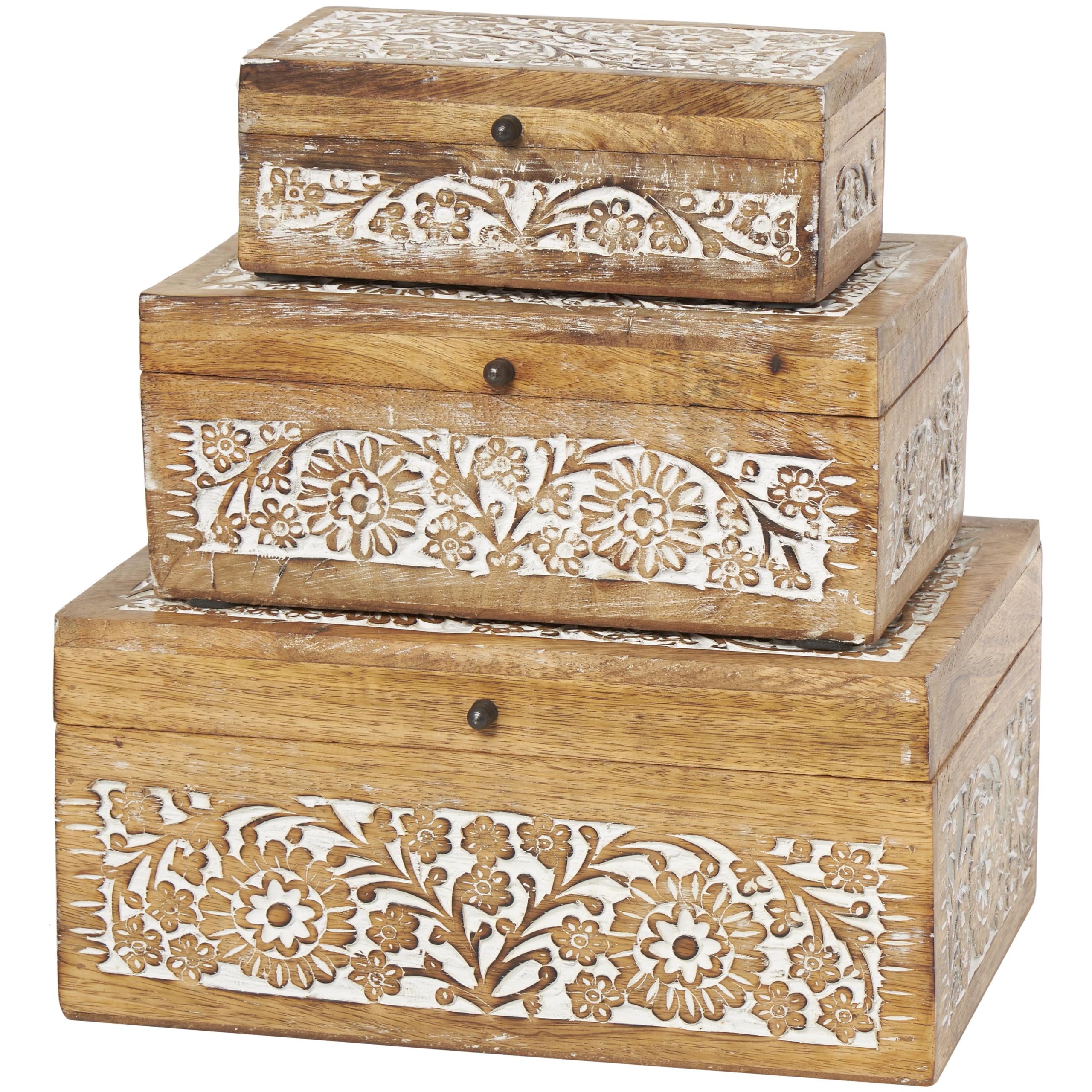 Mango Wood Floral Decorative Box Set of 3 - 8