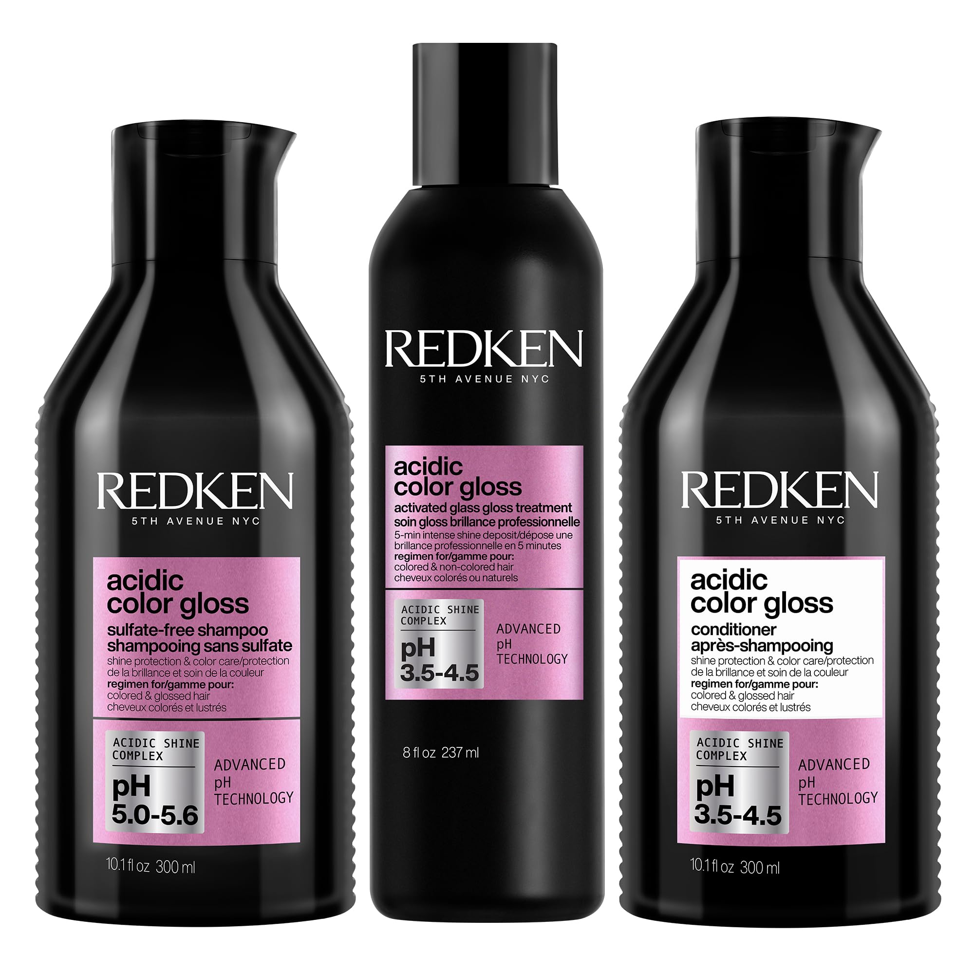 Redken Acidic Color Gloss Sulfate-Free Shampoo & Conditioner Set with Glossing Treatment for Color-Treated Hair - Citric Acid & Apricot Oil Formula to Preserve Color Vibrancy & Boost Shine | Perfect for Salon-Quality Hair Care at Home & Color Protection Between Salon Visits