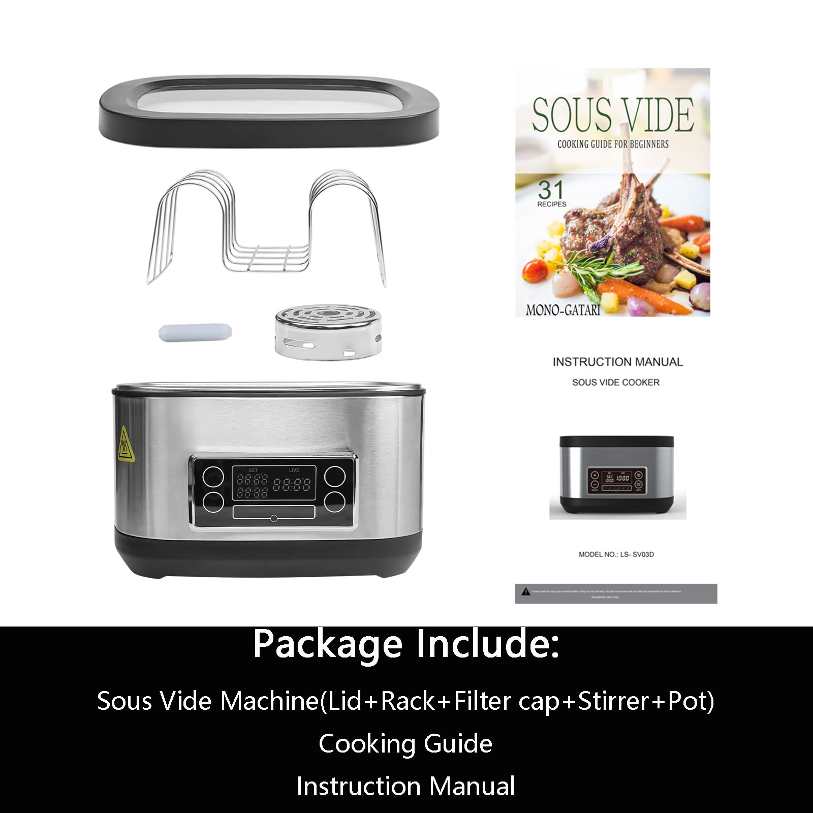 Monogatari Stainless Steel Sous Vide Precision Cooker - 8 Quart Immersion Circulator with LED Touchscreen, Ultra-Quiet & Fast Heating for Perfect Steak, Chicken & Seafood | Ideal for Home Chefs & Sous Vide Beginners