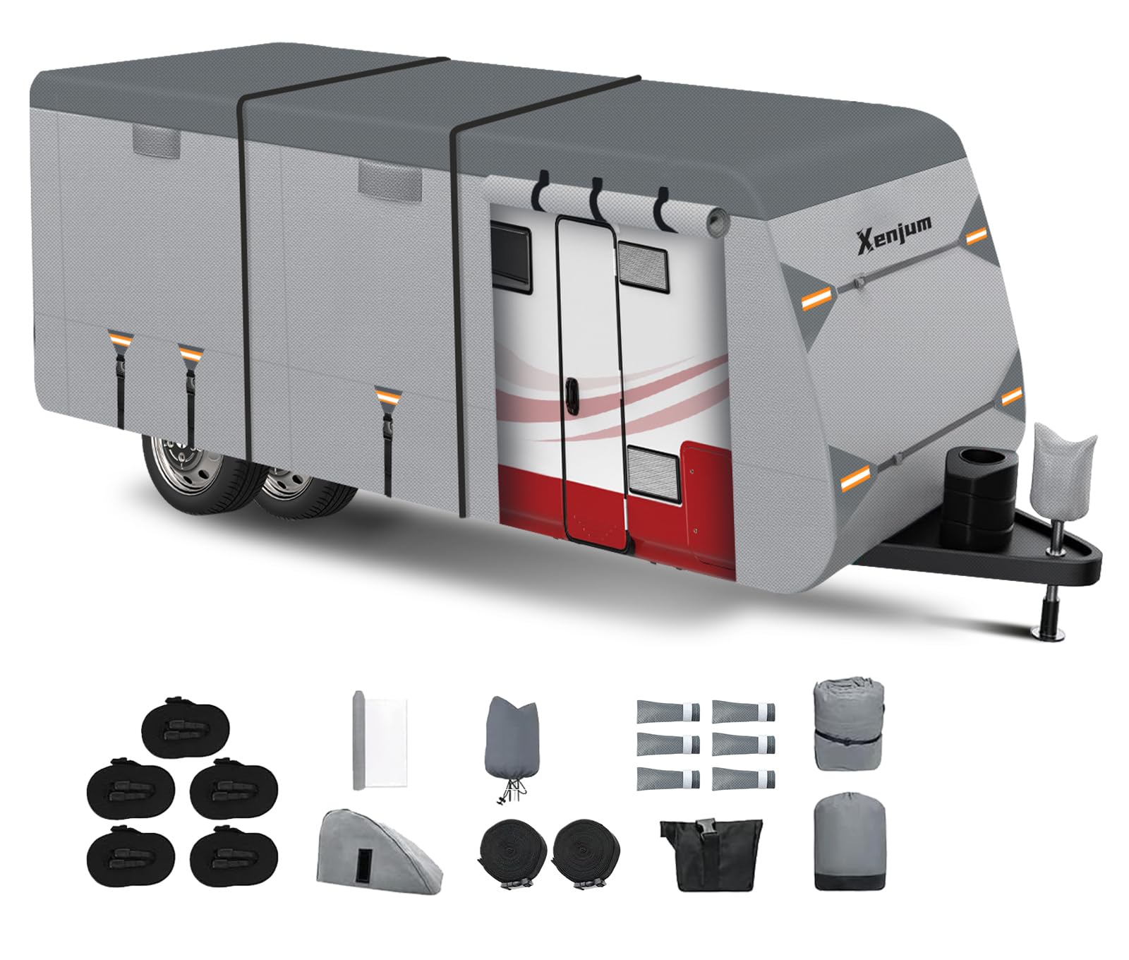 Premium 33-35 ft RV Cover - 7-Layer Heavy Duty Weatherproof Camper Cover with 6 Gutter Protectors & Tongue Jack Cover | UV Resistant Travel Trailer Protection for Outdoor Storage, Camping & Winter Shelter