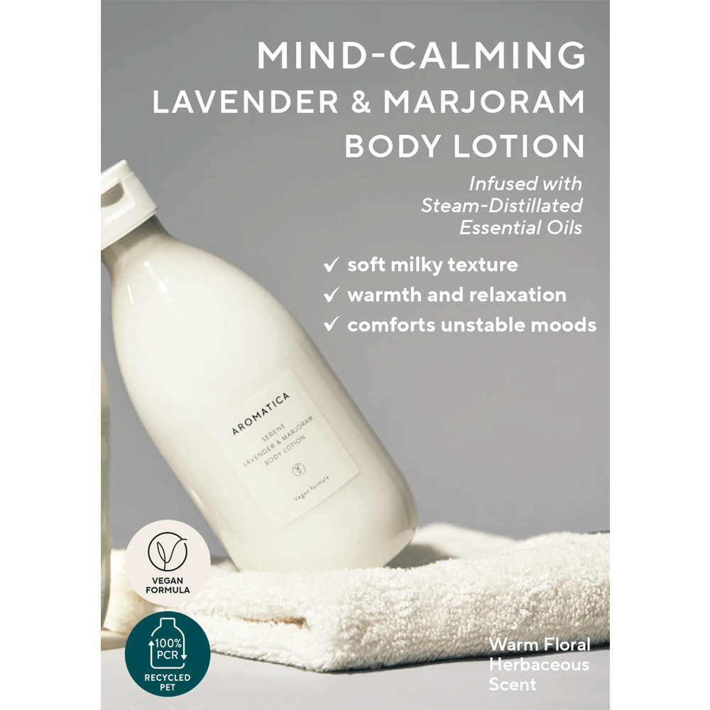 **AROMATICA Serene Body Lotion - Lavender & Marjoram 300ml | Soothing Moisturizer for Dry Skin, Relaxing Aromatherapy for Nighttime & Stress Relief**