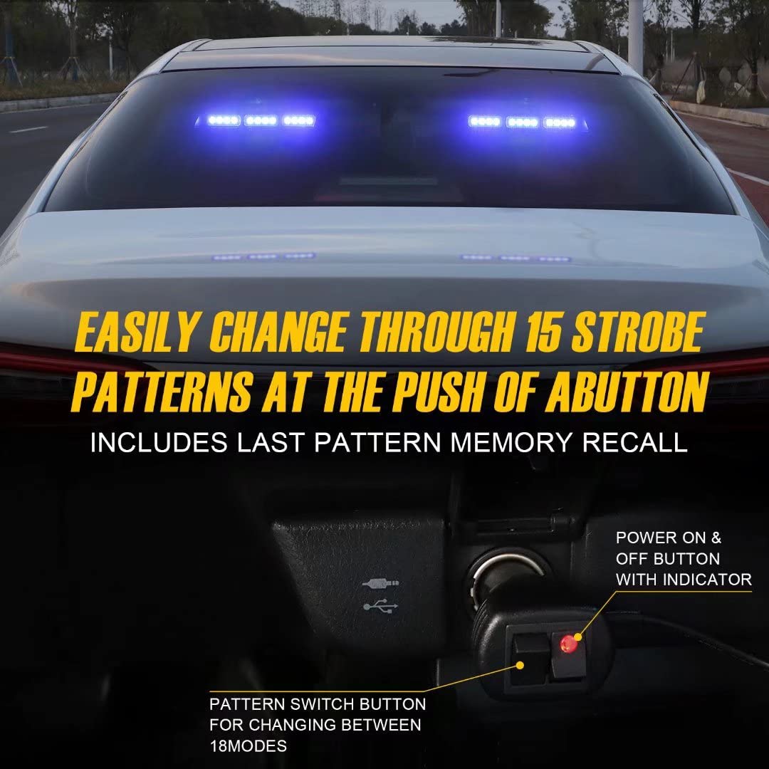 XRIDONSEN 2 Pack 10 Inch Blue Emergency Strobe Lights - 24 LED Hazard Warning Lights for Windshield, Interior Dash - Police, Firefighter, Law Enforcement, Security Vehicles & Trucks - Ideal for Roadside Emergencies, Construction Zones & Night Patrols
