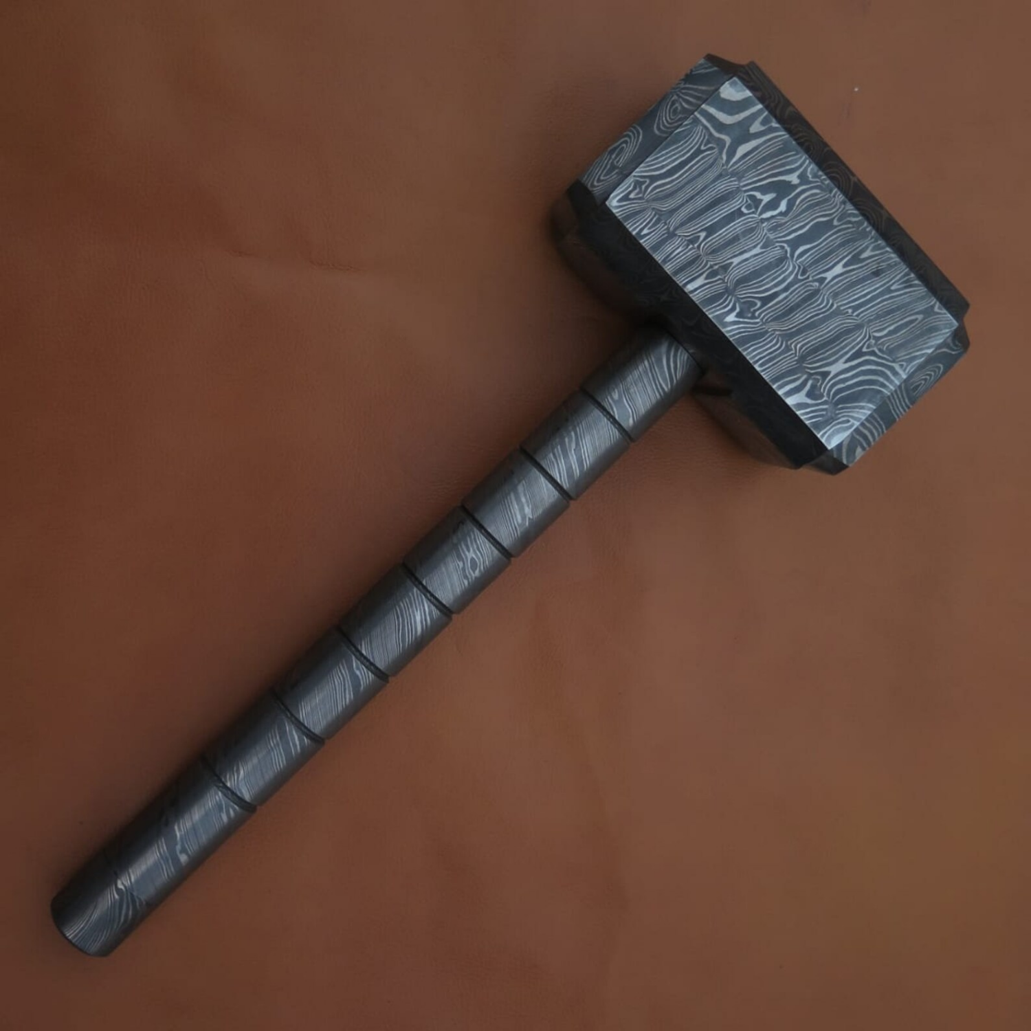 Mjölnir Handmade Forged Damascus Steel Hammer - Norse Viking Style War Hammer for Collectors, Cosplay & Home Decor | Perfect for LARP, Historical Reenactments & Gift Giving