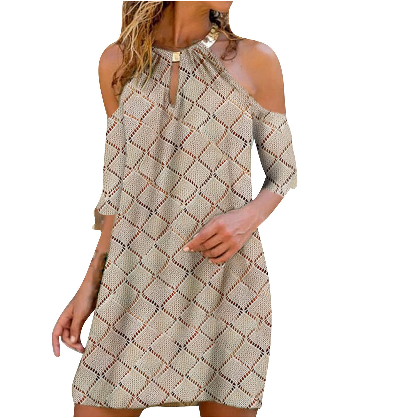 Women's Summer Floral Cold Shoulder Halter Dress - Casual Open Back Mini Sundress for Beach, Party & Vacation - Lightweight & Comfortable for Outdoor Activities