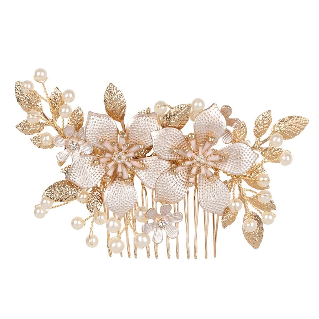 Handmade Crystal Rhinestone Pearl Flower Hair Comb - Elegant Bridal Headdress & Wedding Hair Accessories for Bride & Bridesmaids - Perfect for Weddings, Prom, Parties & Special Occasions