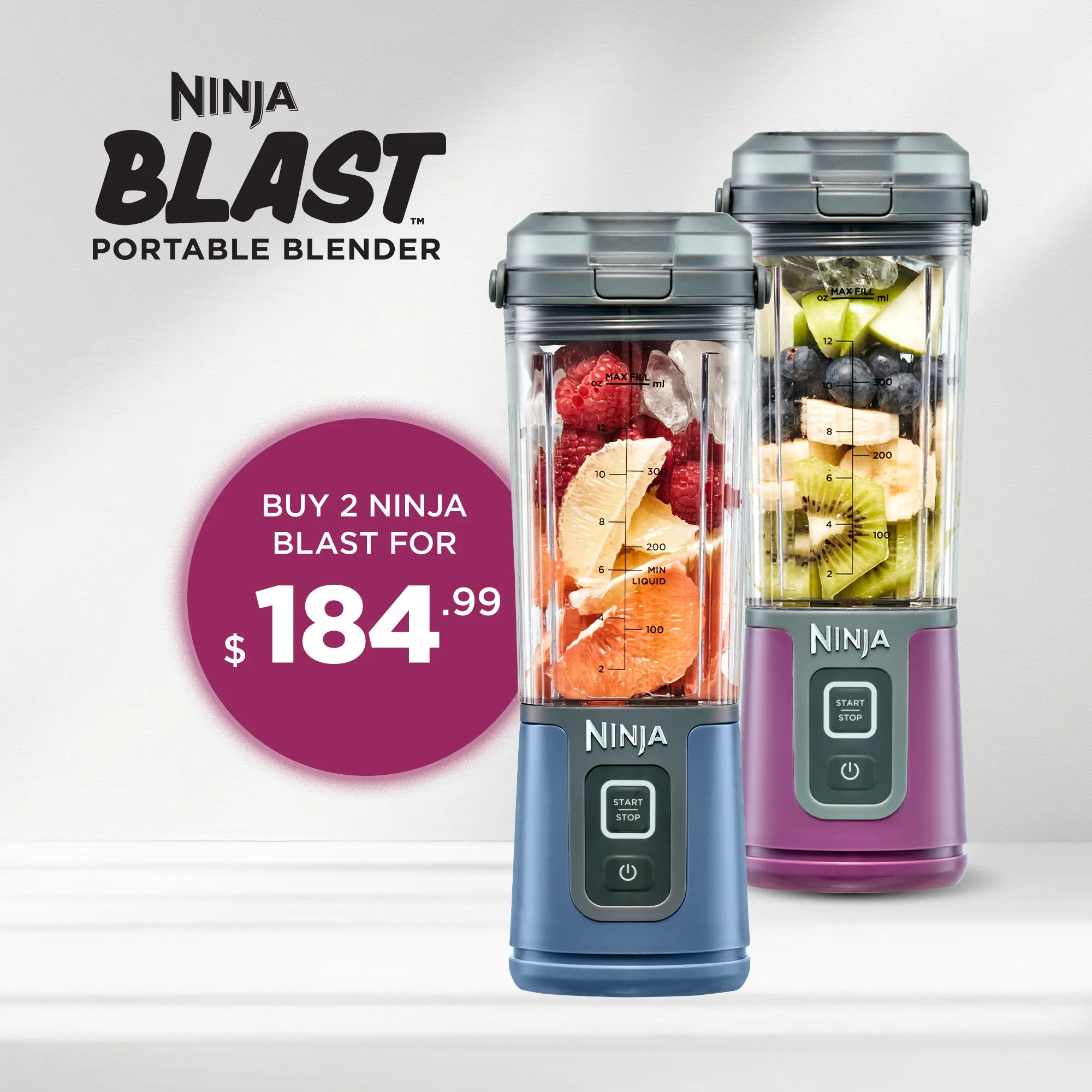 Ninja Blast BC100 Professional Blender - 2 Pack for $184.99 - Perfect for Smoothies, Shakes & Meal Prep at Home or Gym
