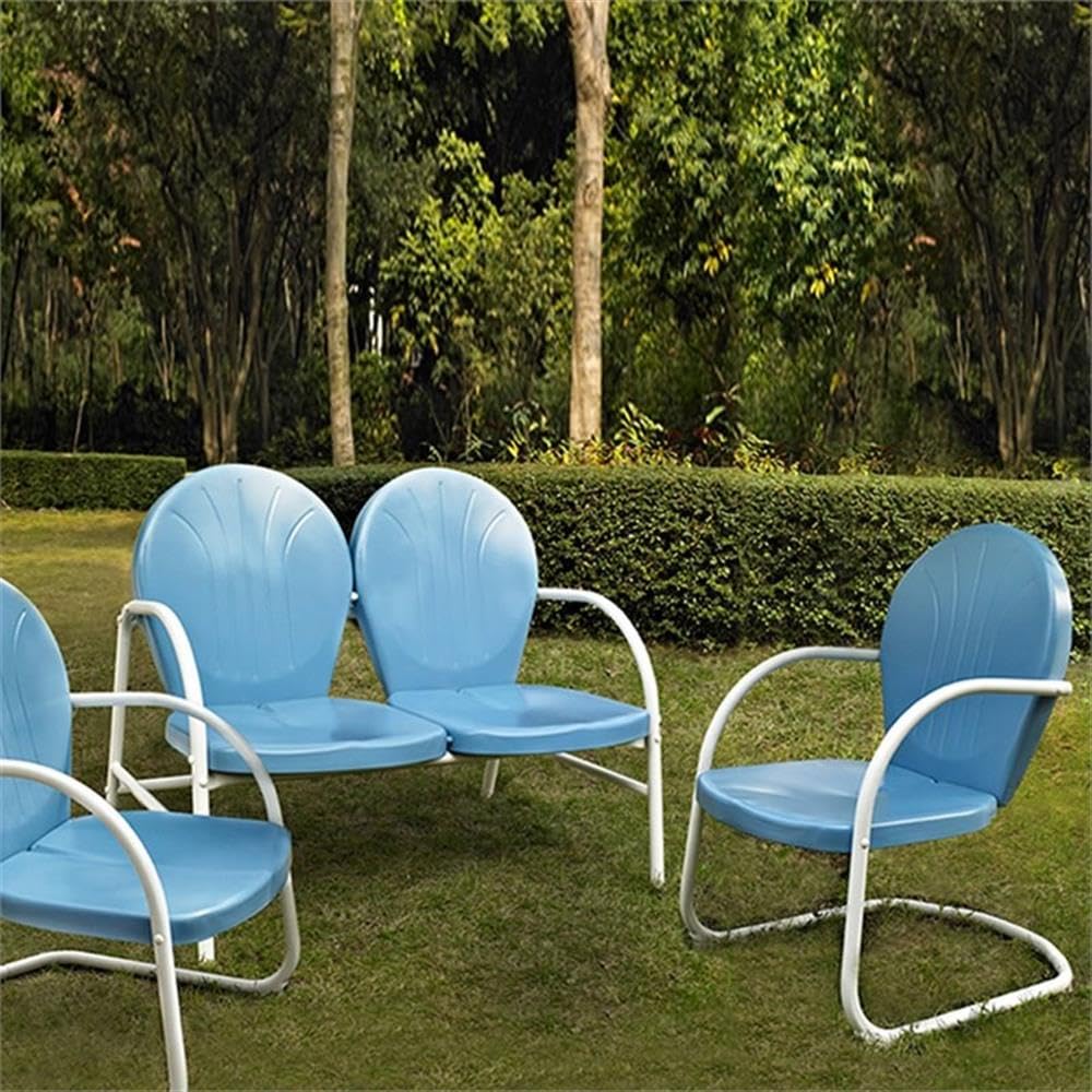 Vintage 3-Piece Metal Patio Sofa Set in Sky Blue - Outdoor Garden Furniture for Backyard, Poolside & Patio Relaxation
