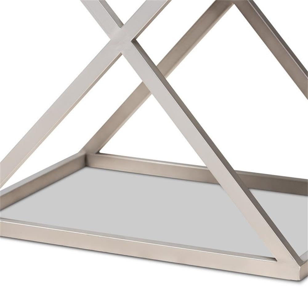 BOWERY HILL French Silver Metal 1-Drawer Nightstand - Elegant Bedside Table for Bedroom Decor | Compact Storage Solution for Small Spaces