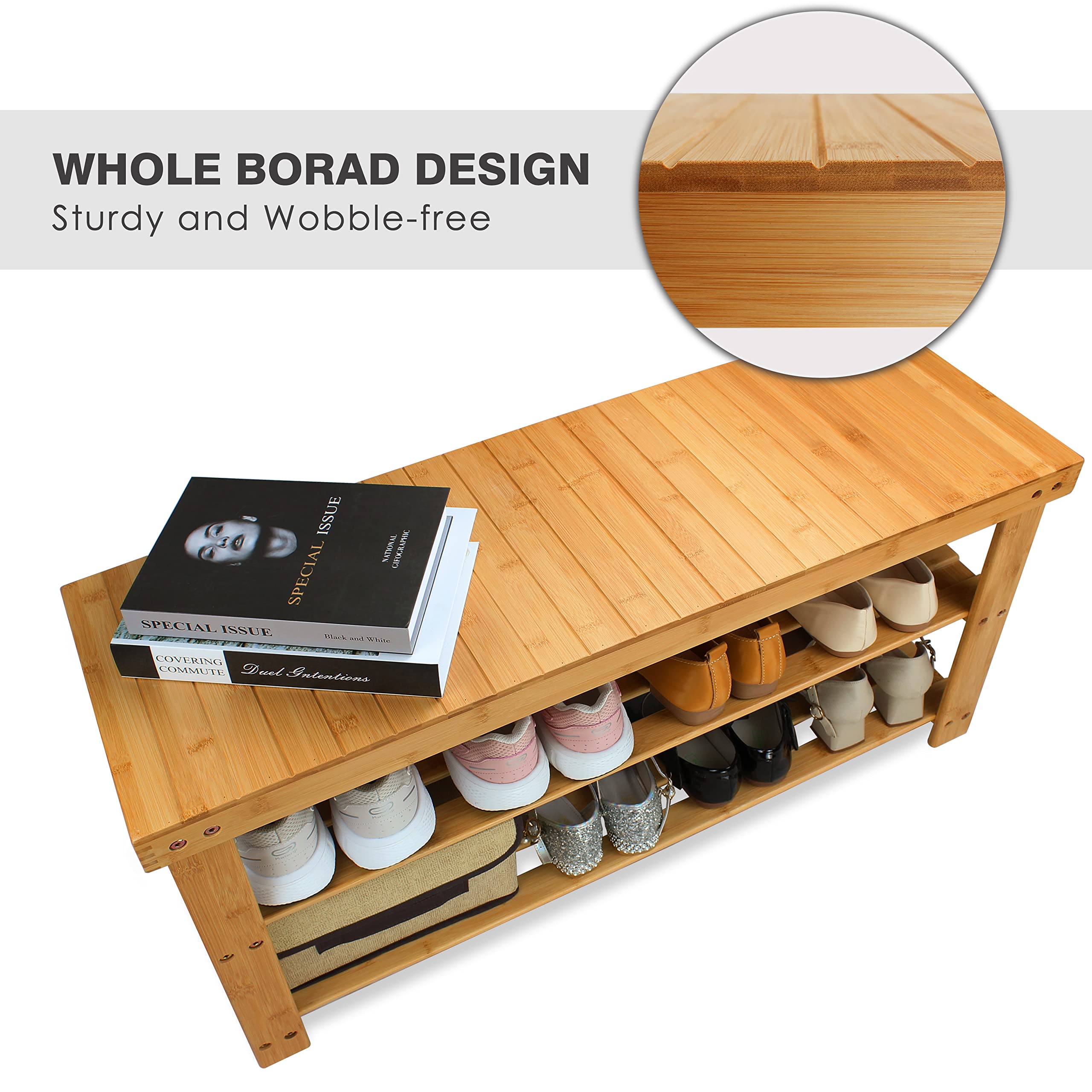 SMIBUY 3-Tier Bamboo Shoe Rack Bench - Natural Wood Shoe Organizer Storage Shelf for Entryway, Hallway, Bathroom & Living Room - Perfect for Small Spaces & Home Organization