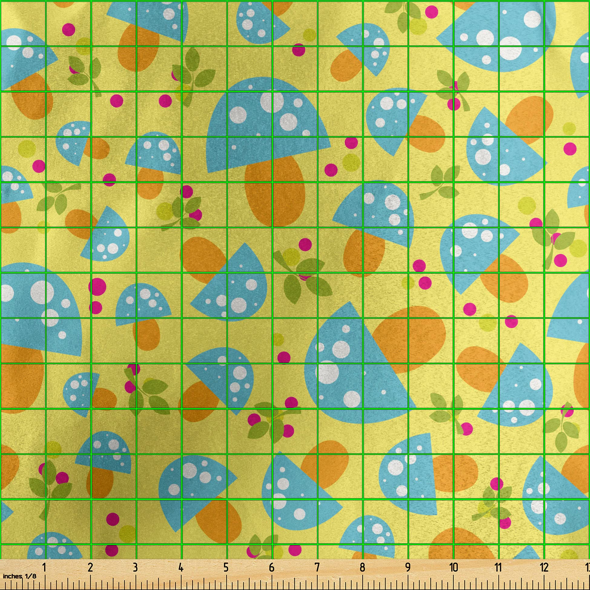 Ambesonne Mushroom Fabric - Woodland Cartoon Blue Mushrooms on Yellow, 1 Yard for Home Decor & Crafts