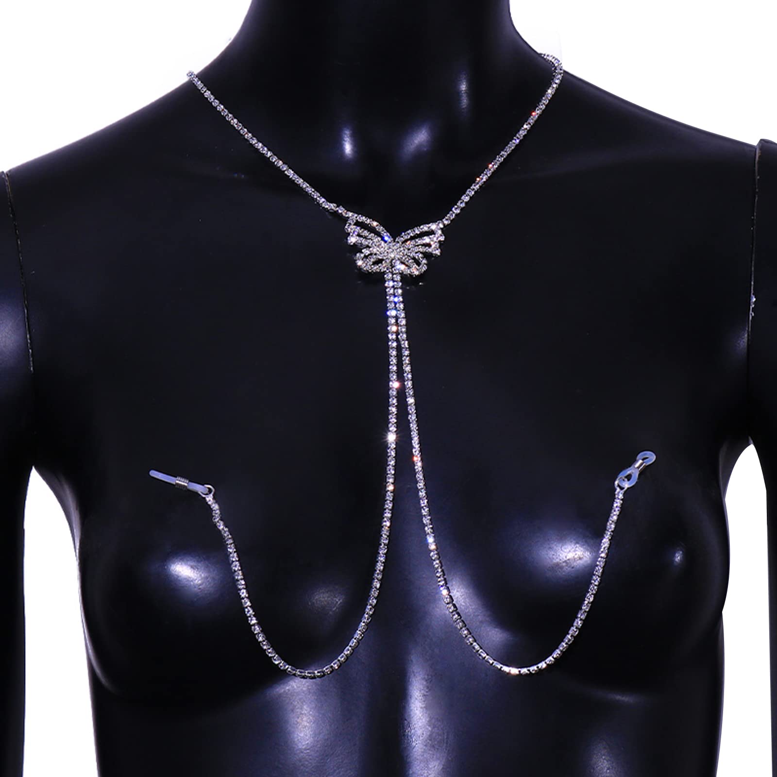 Sexy Rhinestone Bra Chain - Crystal Waist & Belly Bikini Body Jewelry - Non-Piercing Nipple Harness Chain for Women (Crystal) - Perfect for Beach Parties, Music Festivals & Boudoir Photography