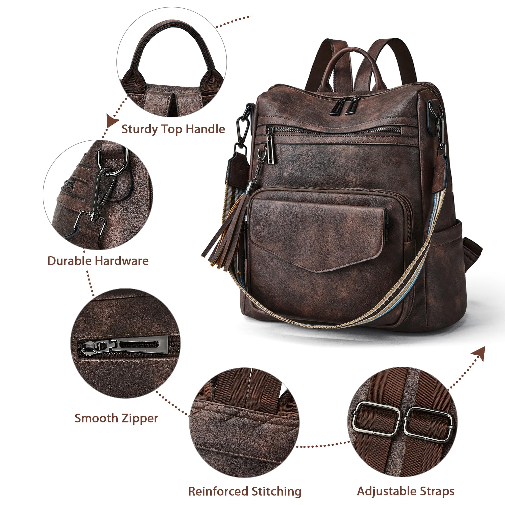 Stylish OPAGE Women's Leather Anti-Theft Travel Backpack Purse - Fashionable Shoulder Bag with Wristlet for Work, Commuting & Weekend Getaways
