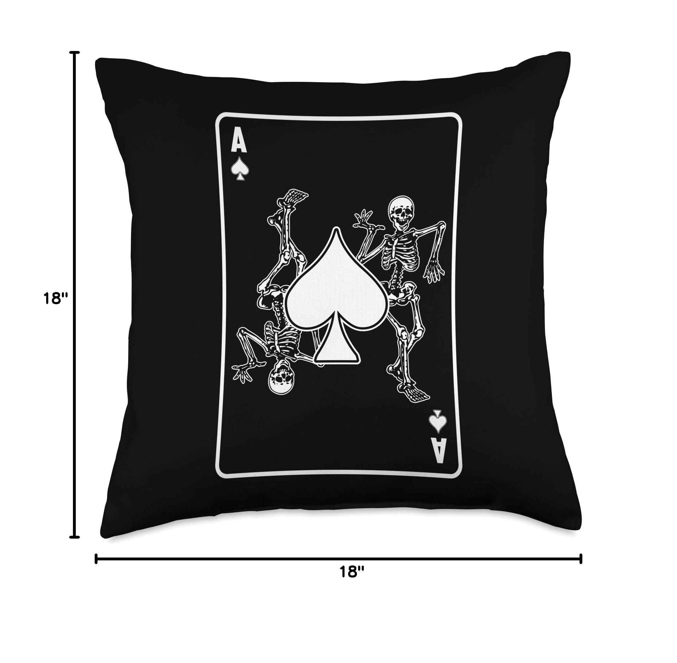 Skeleton Ace Spade Playing Card Pillow - 18x18 Halloween Gift for Home Decor