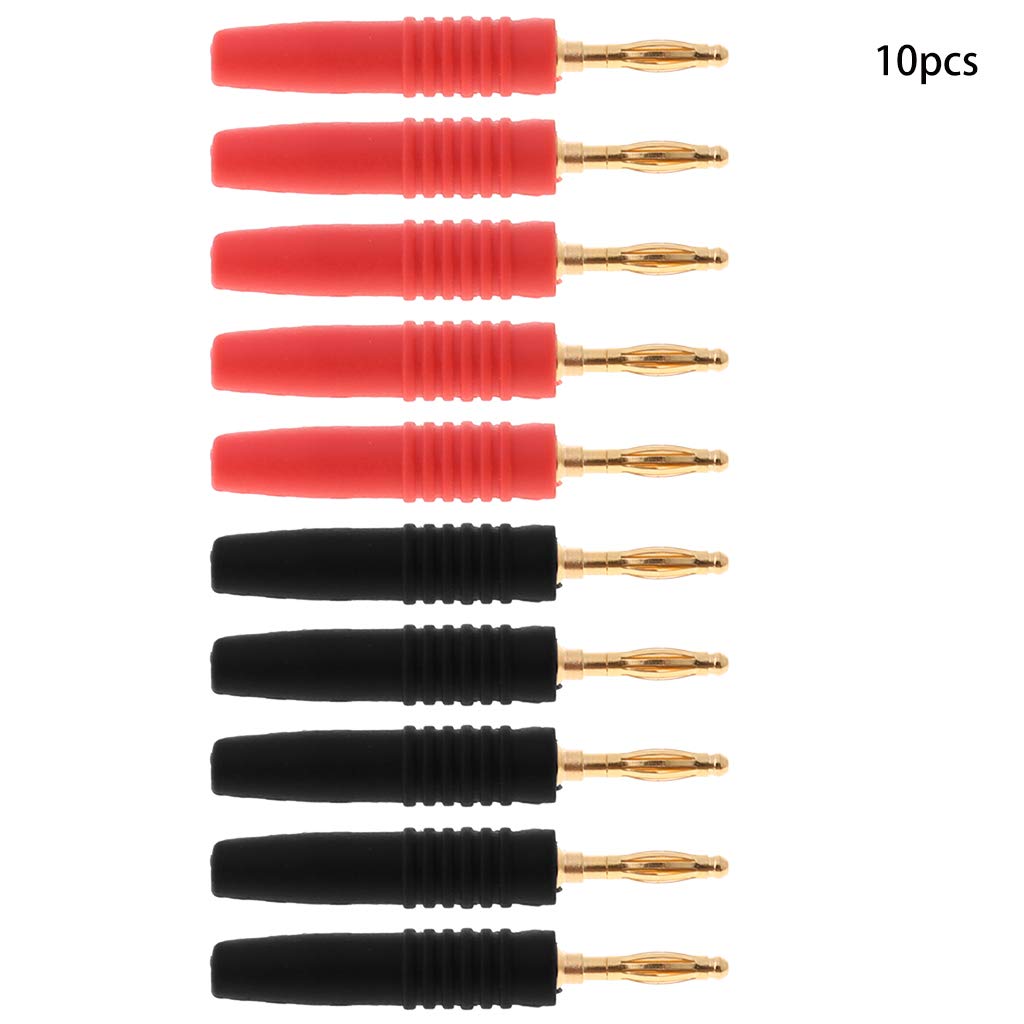 10pcs 2mm Solder Type Male Banana Plug Connectors - Red & Black Speaker Wire Terminals for Audio Equipment, Guitar Amps, and Home Theater Systems