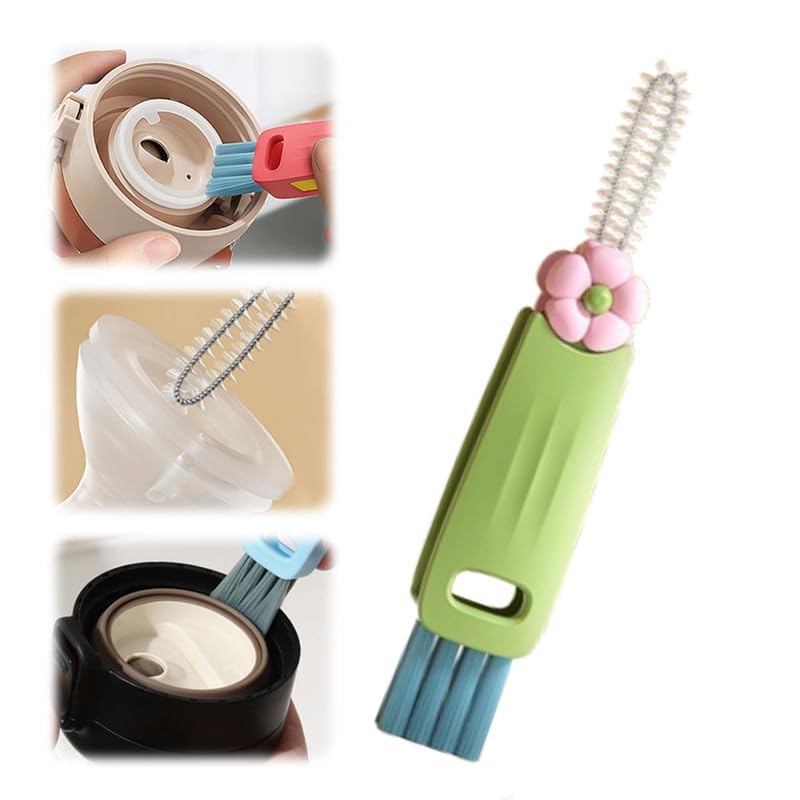 3 in 1 Cup Lid Cleaning Brush Set - Multifunctional Bottle Gap & Tight Space Cleaner for Baby Bottles, Travel Mugs & Water Bottles | Portable Crevice Cleaning Tool for Kitchen, Nursery & On-the-Go Use
