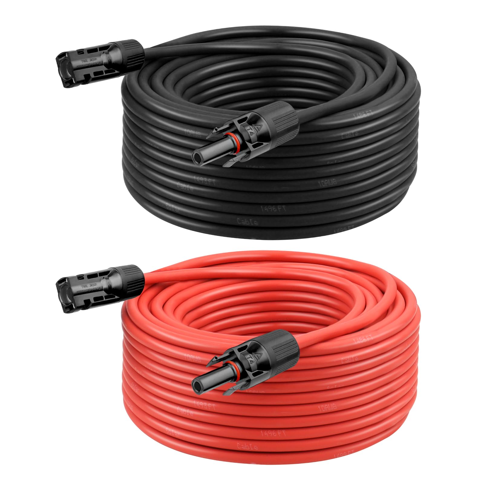 10 AWG Solar Extension Cable 50FT Black + 50FT Red - Tinned Copper Solar Panel Wire Male to Female Connectors for Solar Systems, RV, Boat, Marine & Off-Grid Power - Weatherproof for Outdoor Use