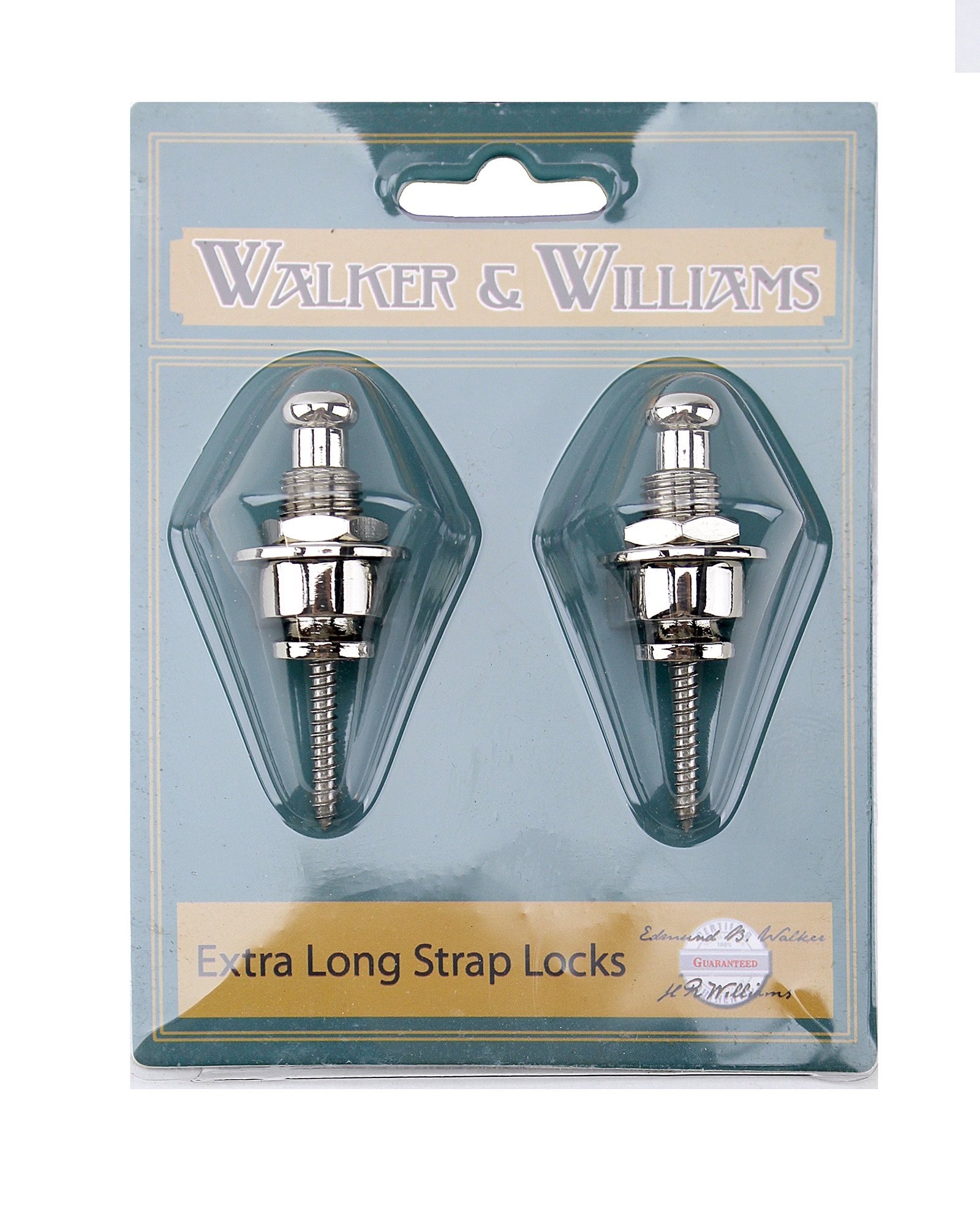 Walker & Williams Extra Long Deep Barrel Guitar Strap Locks - Secure Strap Buttons for Thick Guitar Straps (Acoustic, Electric, Bass) - Perfect for Live Performances & Studio Sessions