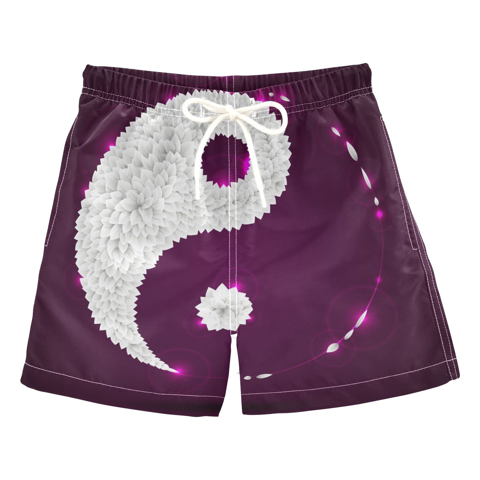 **Boys' Purple Leaves Yin Yang Swim Trunks - Quick-Dry Board Shorts for Beach, Surf & Pool - Hawaii Vacation Swimwear Essentials**    *(Perfect for Swimming, Surfing, Beach Trips & Summer Vacations!)*