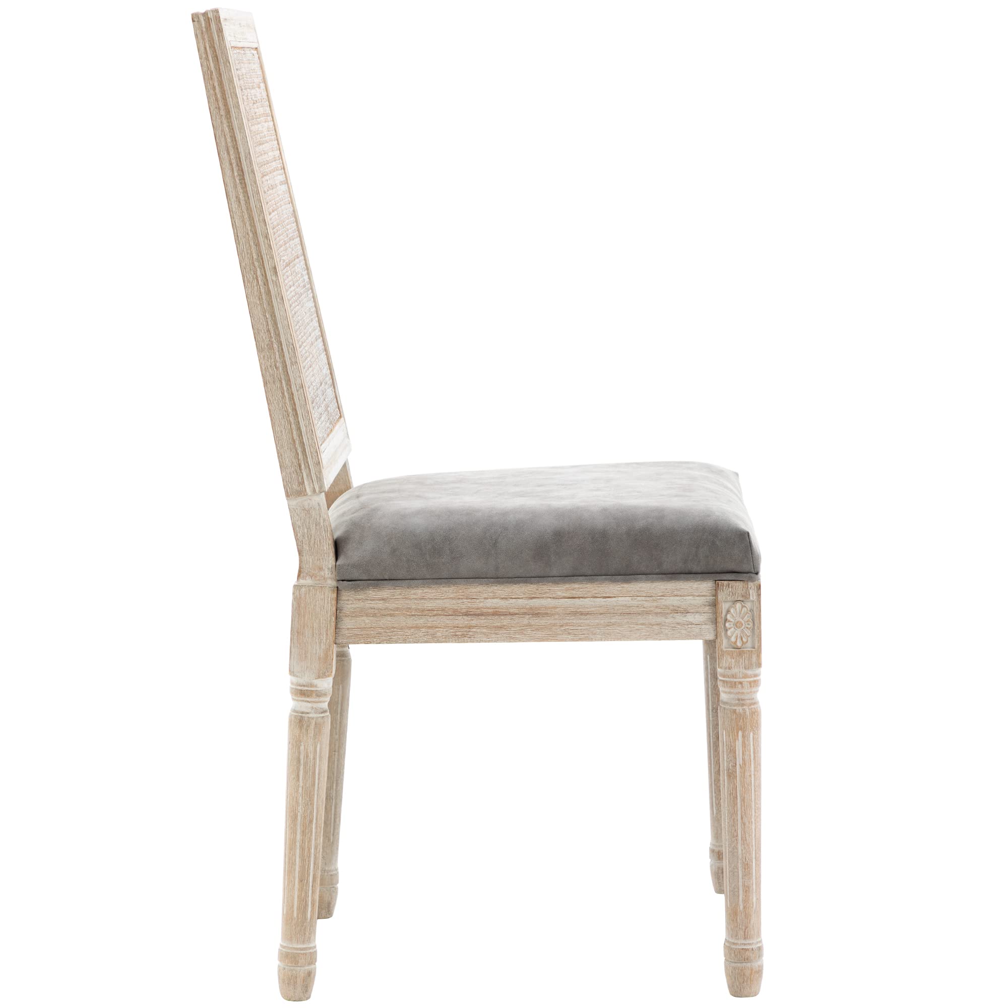 Premium PU Leather Dining Chairs Set of 2 - Mid Century Modern Kitchen Chairs with Upholstered Seat & Rattan Back - Accent Side Chairs for Living Room, Dining Room, Bedroom - Grey - Perfect for Home Decor, Small Spaces & Entertaining Guests