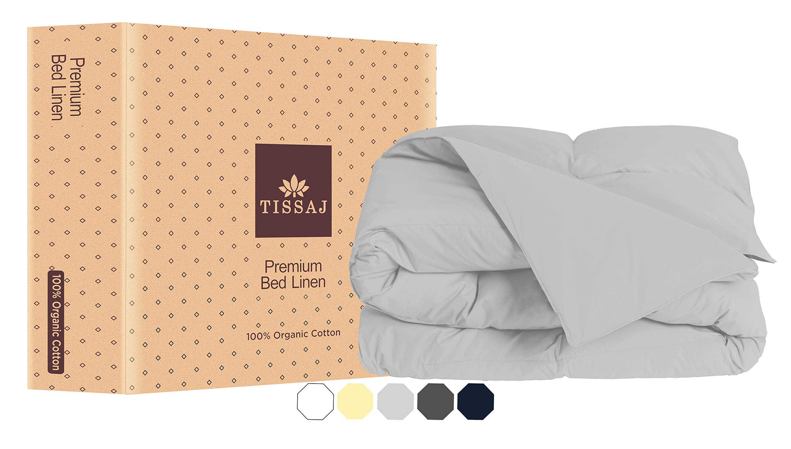 Tissaj Resort Collection King Size Duvet Cover - 100% GOTS Certified Organic Cotton Sateen Weave - Cloud Grey - Luxury Bedding for Hotels, Resorts & Master Bedrooms