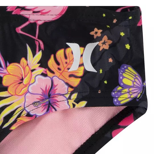Hurley Girls' Floral Rashguard Two Piece Set - 2T 4T Size - UV Protection Swimwear for Toddler Beach & Pool Play