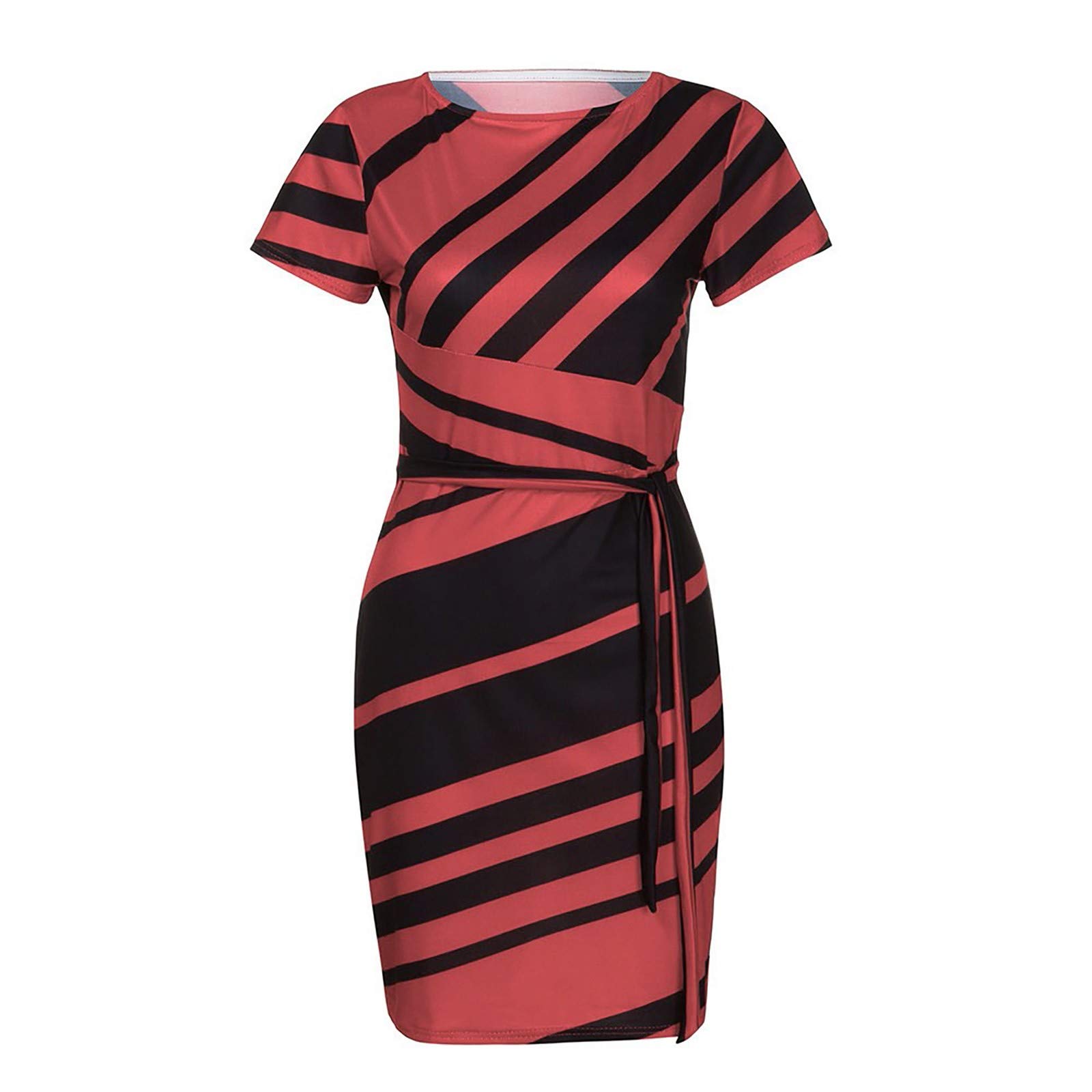 Twoker Women's Casual Pencil Dress - Striped Mini Dress for Work, Party & Office Wear | Elegant Tie-Waist Design for Professional & Social Events