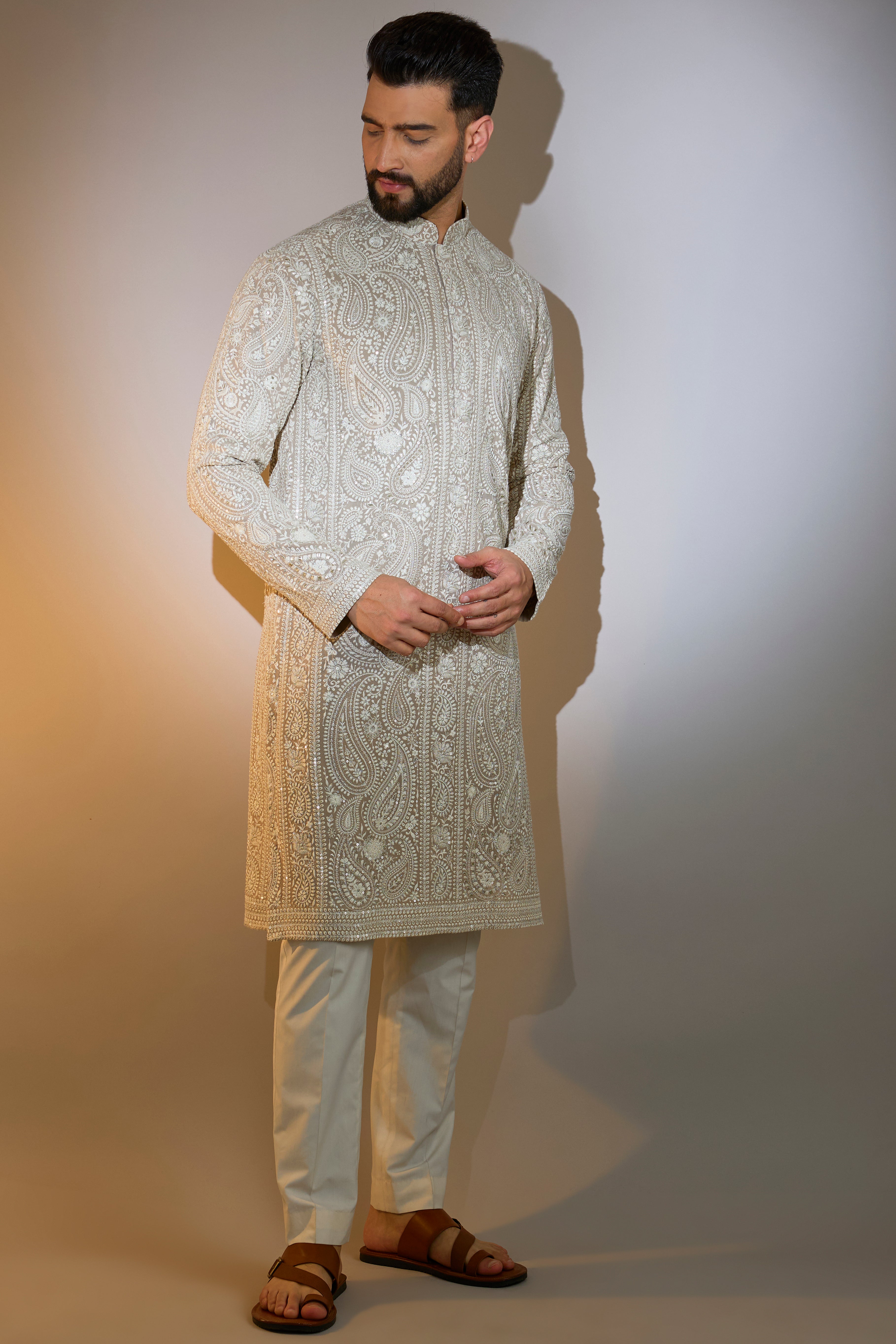 Stylish Mouse Chinkari Kurta with Paisley Print - Traditional Indian Embroidered Tunic for Women - Perfect for Festivals, Weddings & Cultural Events