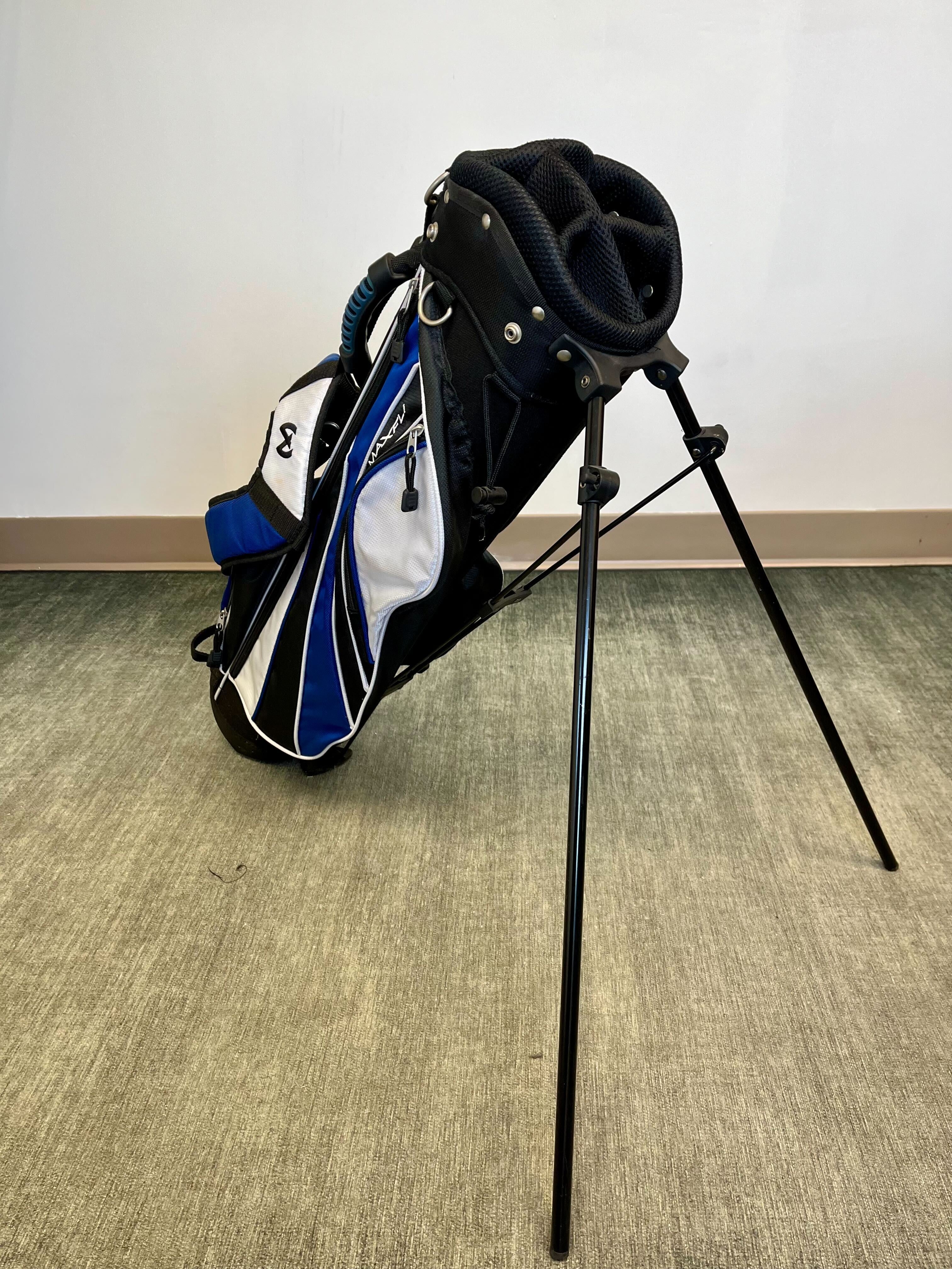 Maxfli Rev 3 Kids Stand Golf Bag - Lightweight Junior Golf Bag with 5 Dividers & 4 Pockets - Blue/Black/White - Perfect for Junior Golfers & Youth Golf Tournaments
