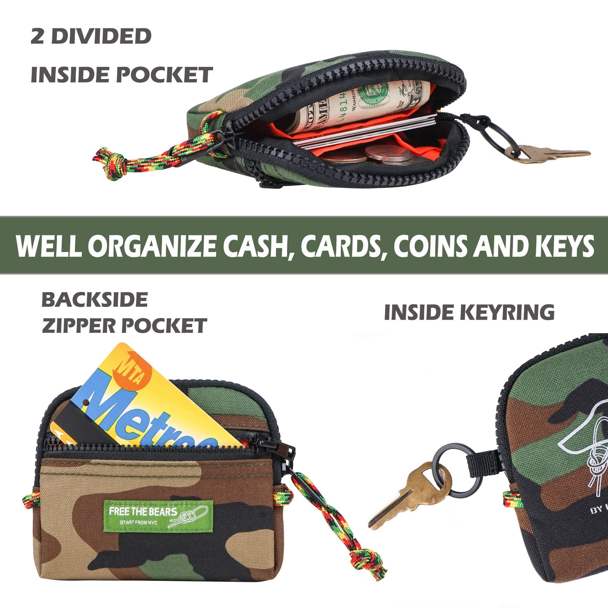 Rugged Small Card Holder Wallet with Keychain - Durable Cordura Military Camo Design for Men & Teens - Perfect for Everyday Use, Travel, and Outdoor Adventures