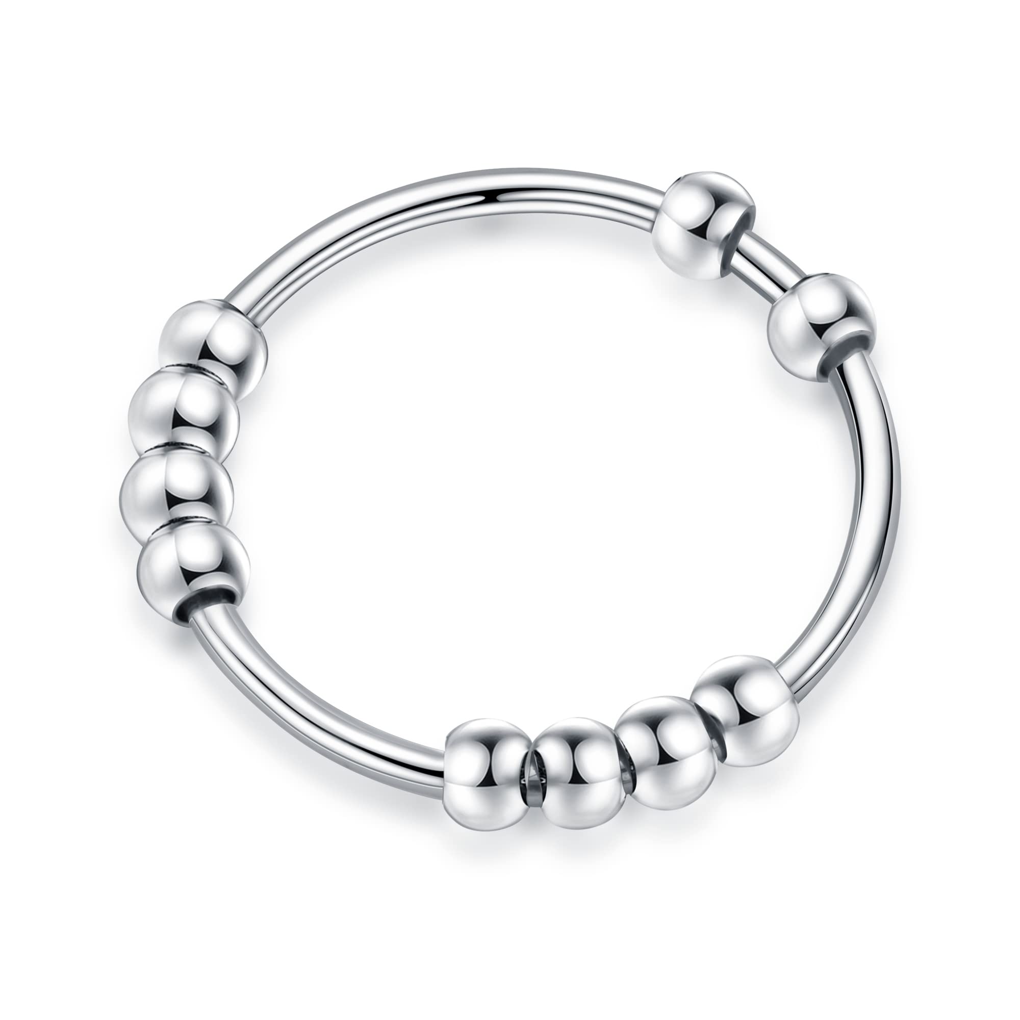 Ursilver S925 Sterling Silver Spinner Ring for Women & Men - Anxiety Relief Ring with Beads, Stress Relieving Fidget Jewelry for ADHD, OCD, Focus & Relaxation - Perfect for Office, School & Daily Wear