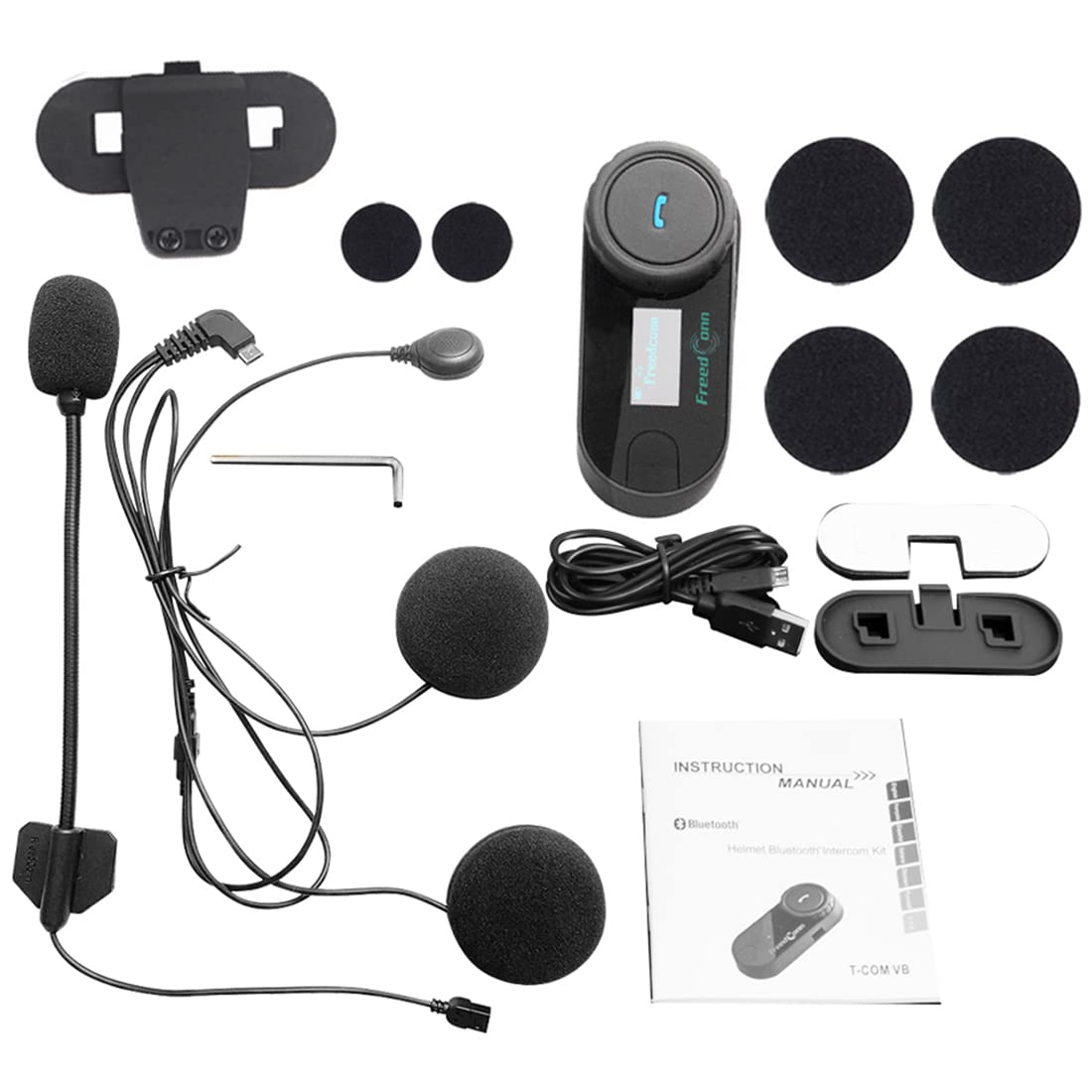 Motorcycle Helmet Bluetooth Intercom Kit - Wireless Communication System for 2-3 Riders with LCD Screen, FM Radio, MP3, GPS & 800m Range - Hands-Free Motorbike Helmet Headset for Group Riding & Adventure Trips