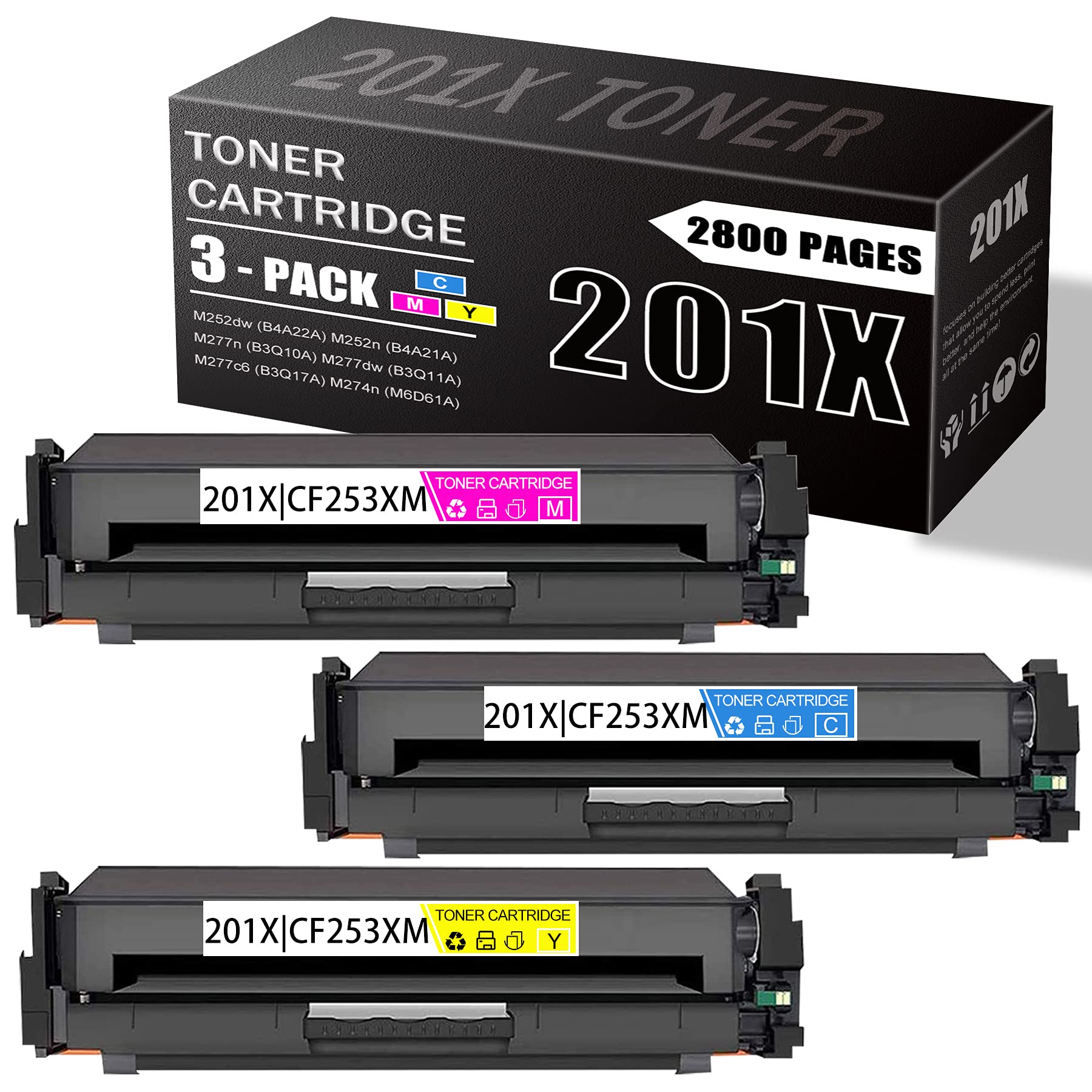 3 Pack (1C+1M+1Y) High-Quality Compatible Toner Cartridge Replacement for HP M252dw (B4A22A) M252n (B4A21A) M277n (B3Q10A) M277dw (B3Q11A) M277c6 (B3Q17A) Printers | CF253XM CF253XM CF253XM | Perfect for Office & Home Printing Needs