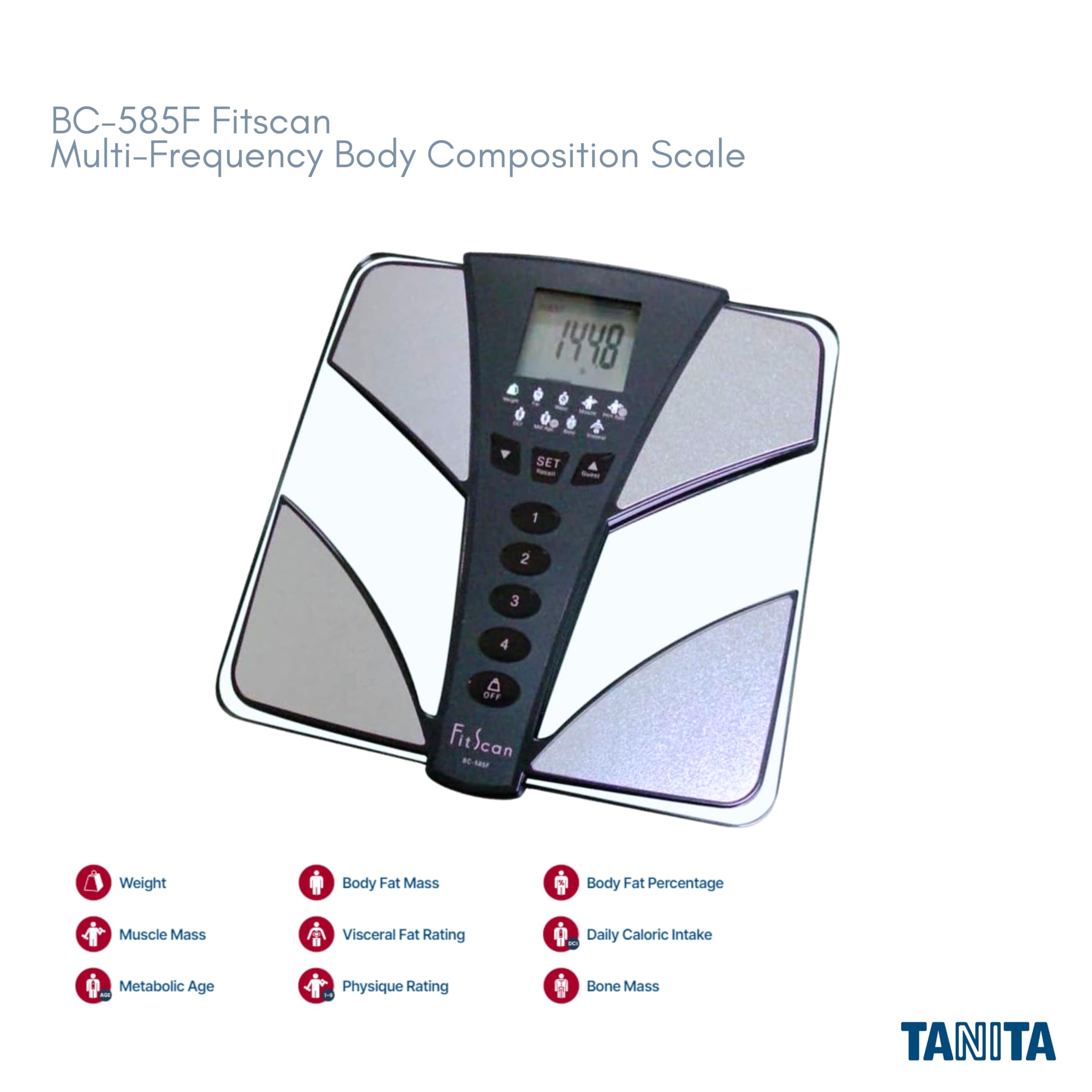 TANITA BC-585F FitScan Body Composition Scale - Japan Technology Multi-Frequency Smart Digital Scale with Fat%, Muscle Mass, BMI, Caloric Intake & Visceral Fat Measurement - Perfect for Home Gym, Weight Loss Tracking & Health Monitoring