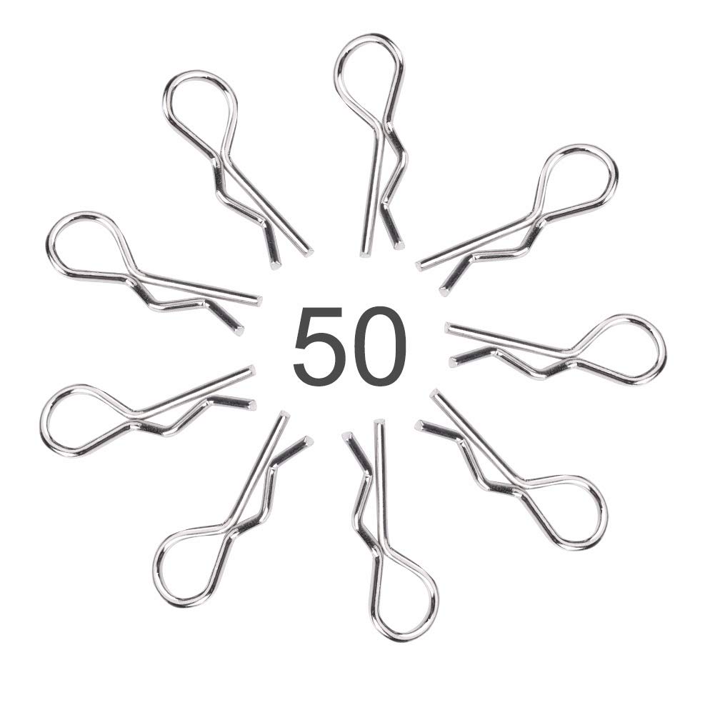 50pcs Stainless Steel R-Type Body Clip Pins for 1/10 1/12 1/16 Scale RC Cars - Silver 0.96x0.047inch - Secure Shell Fasteners for Remote Control Vehicles & Hobby Racing